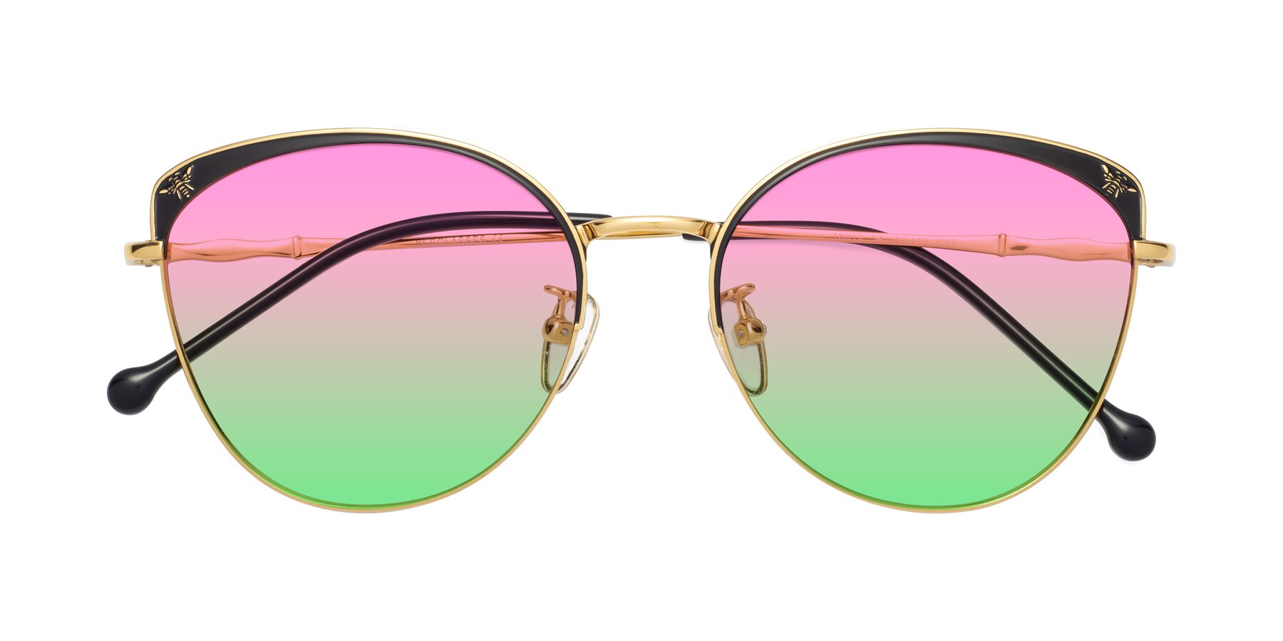 Folded Front of 18019 in Black-Gold with Pink / Green Gradient Lenses