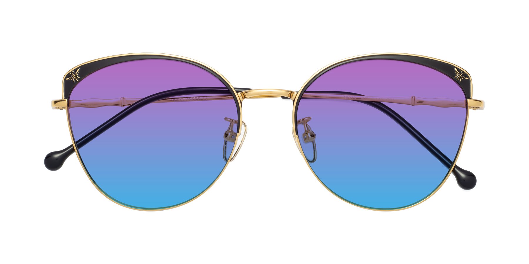 Folded Front of 18019 in Black-Gold with Purple / Blue Gradient Lenses
