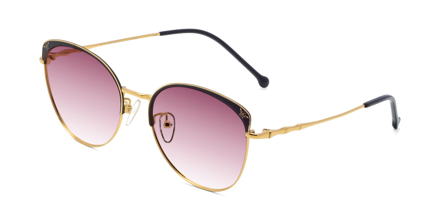 Angle of 18019 in Black-Gold with Wine Gradient Lenses