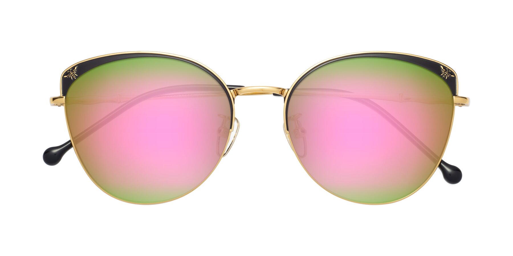 Folded Front of 18019 in Black-Gold with Pink Mirrored Lenses