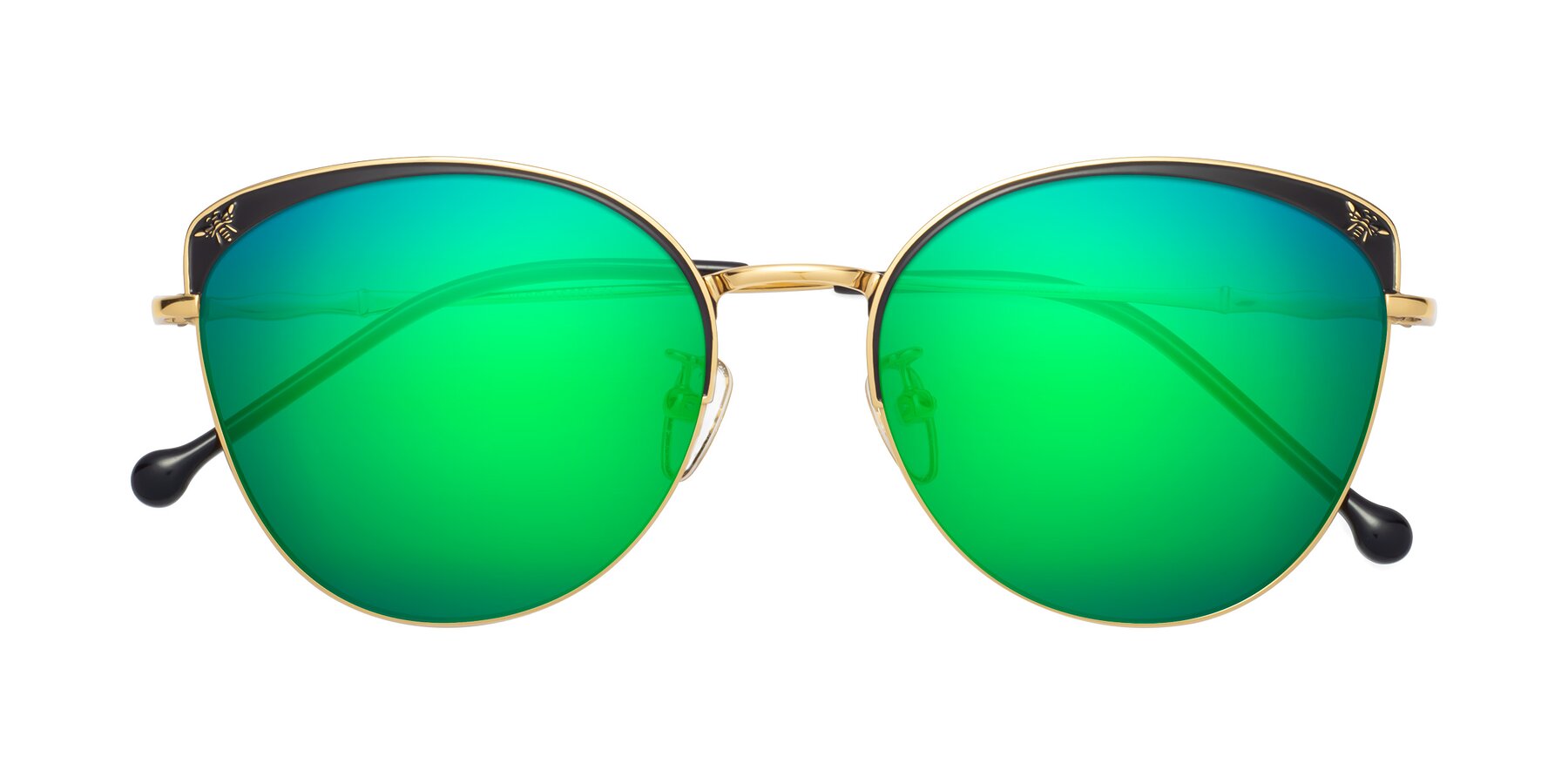 Folded Front of 18019 in Black-Gold with Green Mirrored Lenses