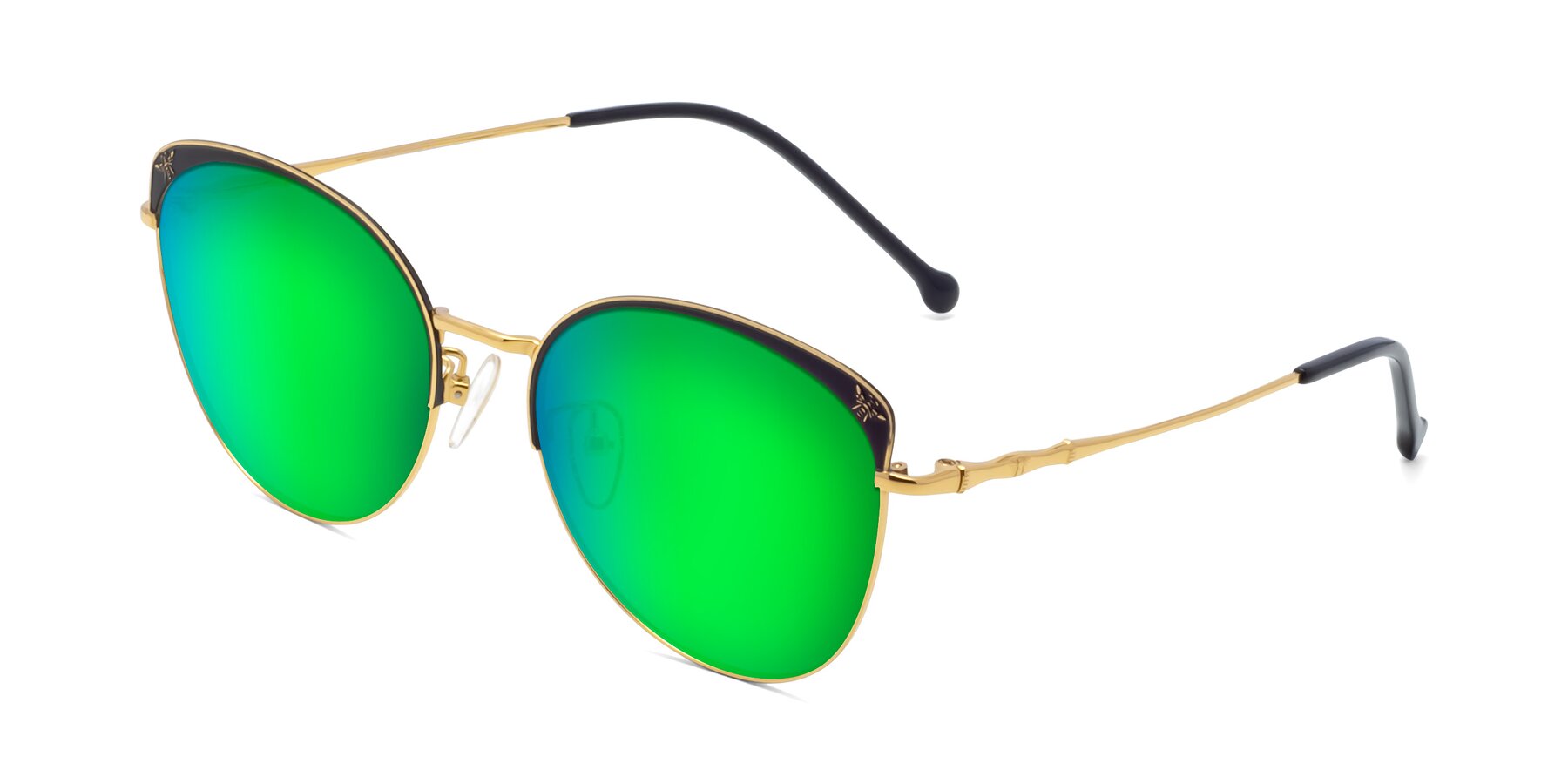 Angle of 18019 in Black-Gold with Green Mirrored Lenses