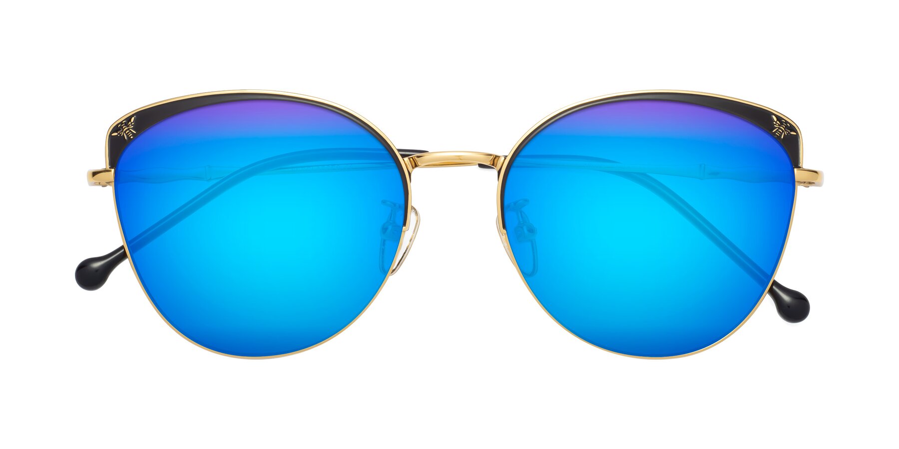 Folded Front of 18019 in Black-Gold with Blue Mirrored Lenses