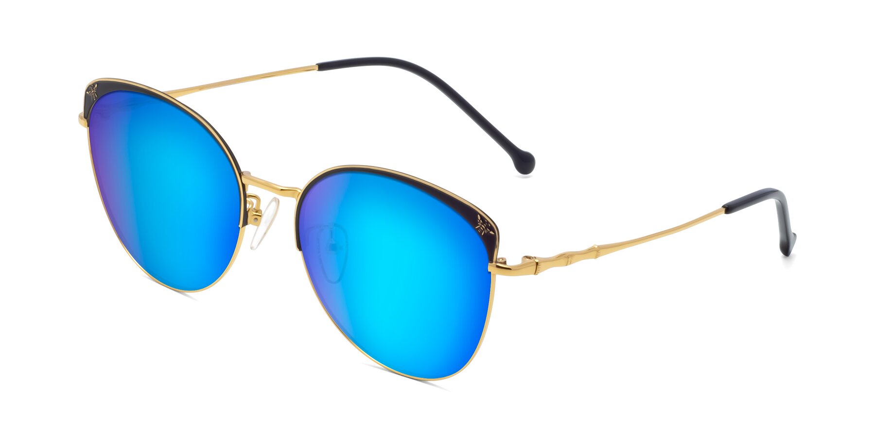 Angle of 18019 in Black-Gold with Blue Mirrored Lenses