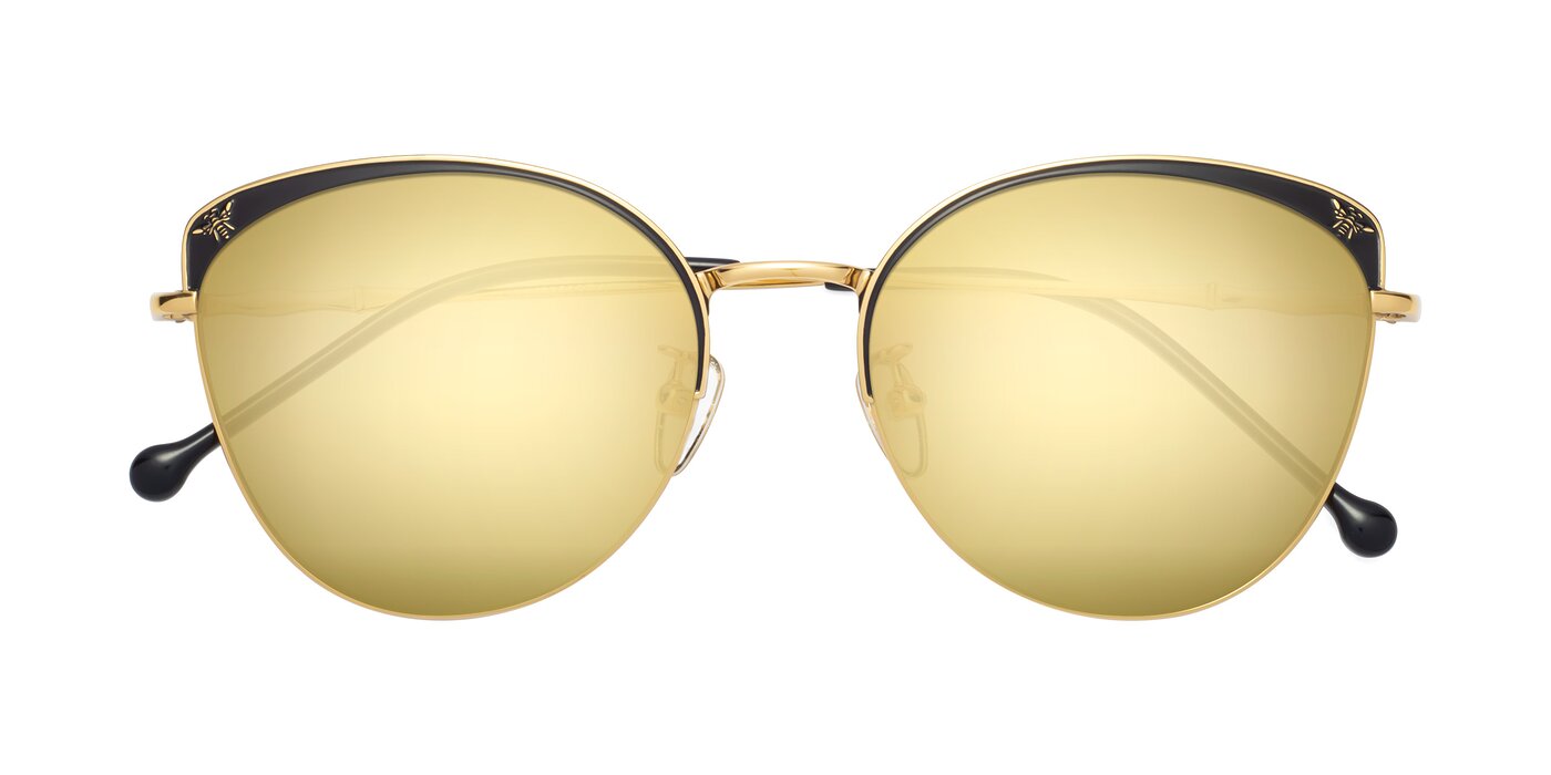 18019 - Black / Gold Flash Mirrored Sunglasses