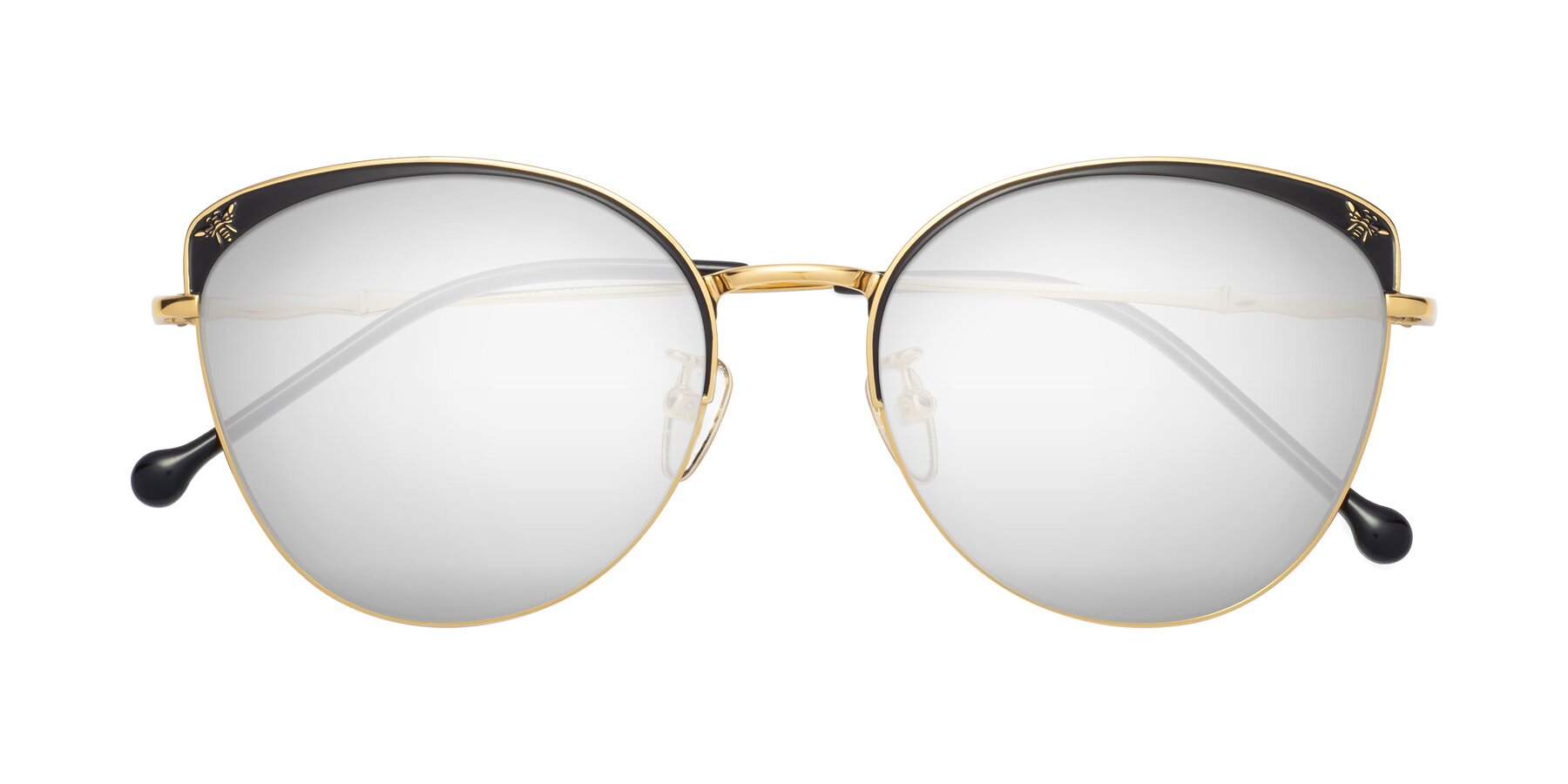 Folded Front of 18019 in Black-Gold with Silver Mirrored Lenses