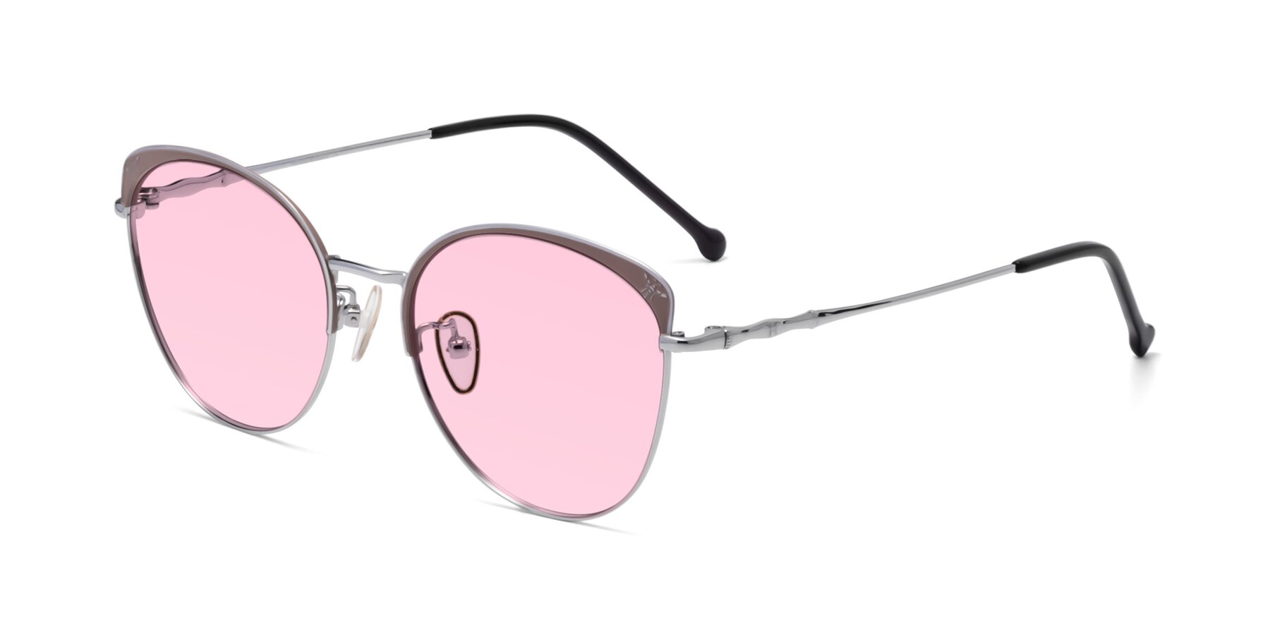 Angle of 18019 in Tan-Silver with Light Pink Tinted Lenses