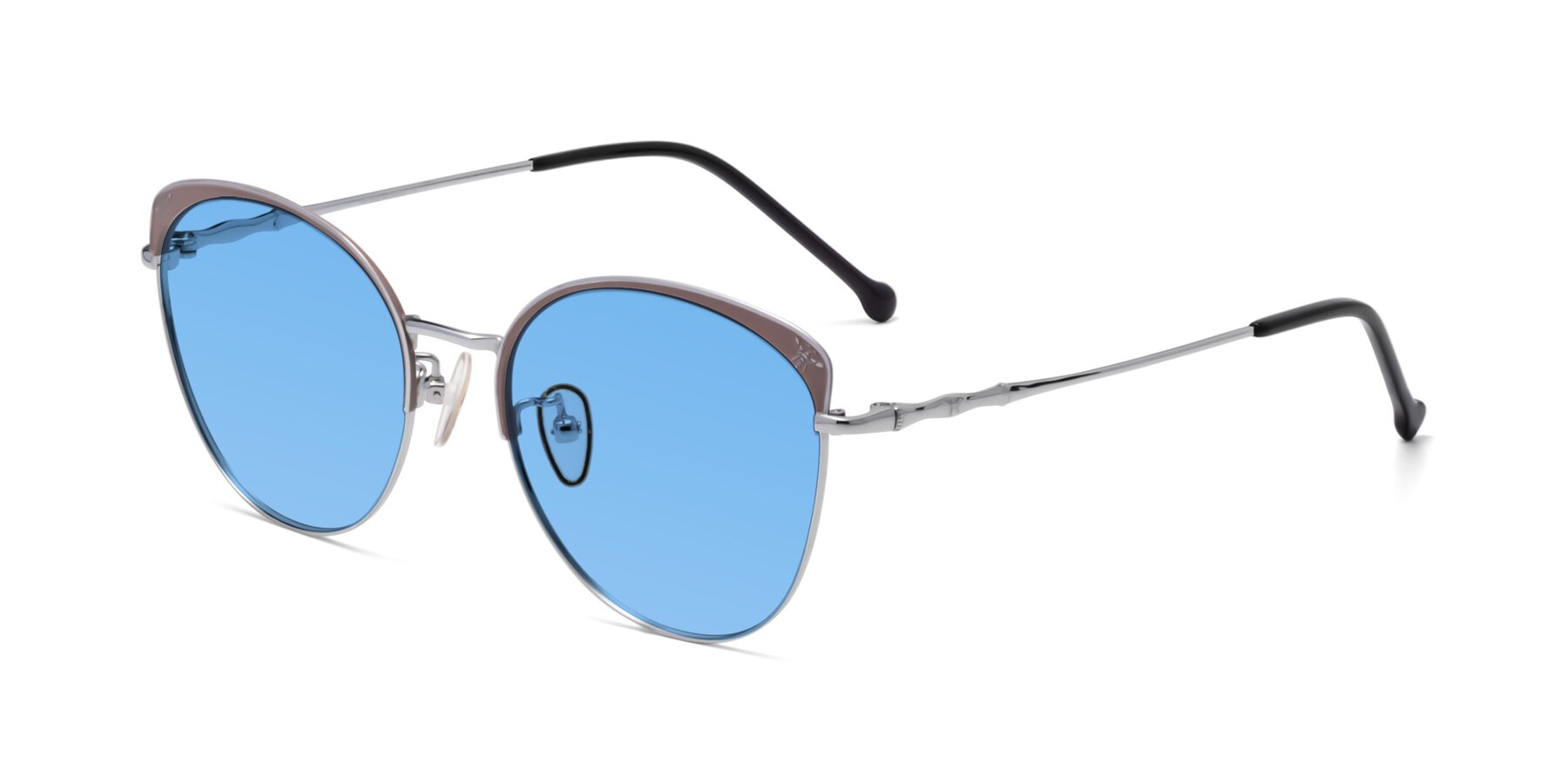 Angle of 18019 in Tan-Silver with Medium Blue Tinted Lenses