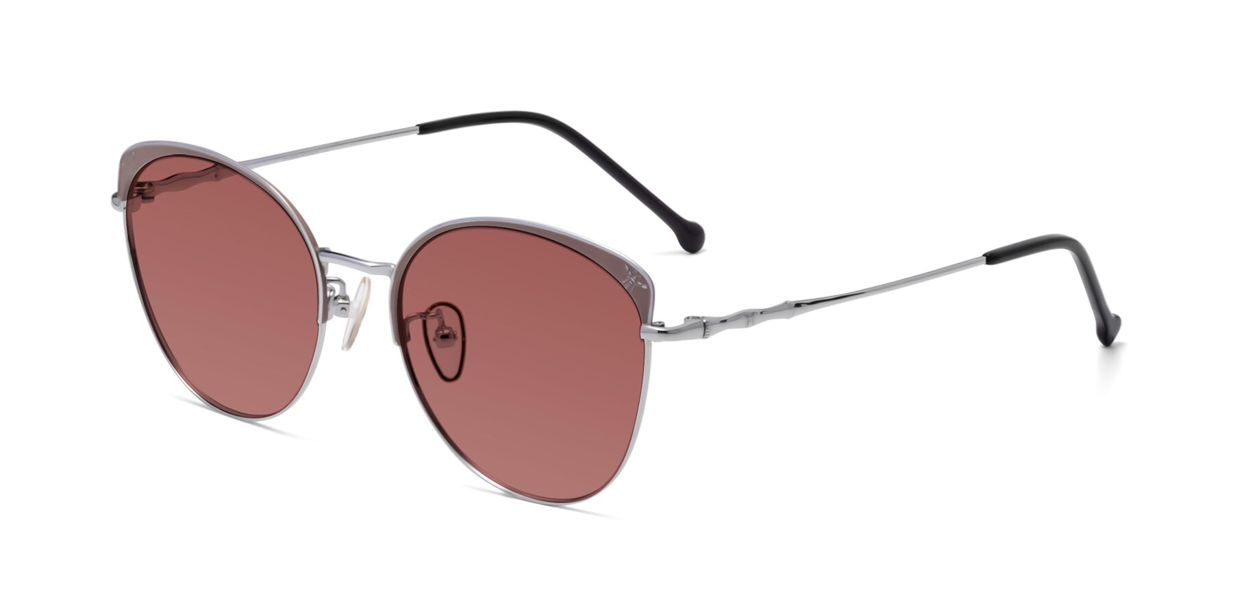 Angle of 18019 in Tan-Silver with Garnet Tinted Lenses