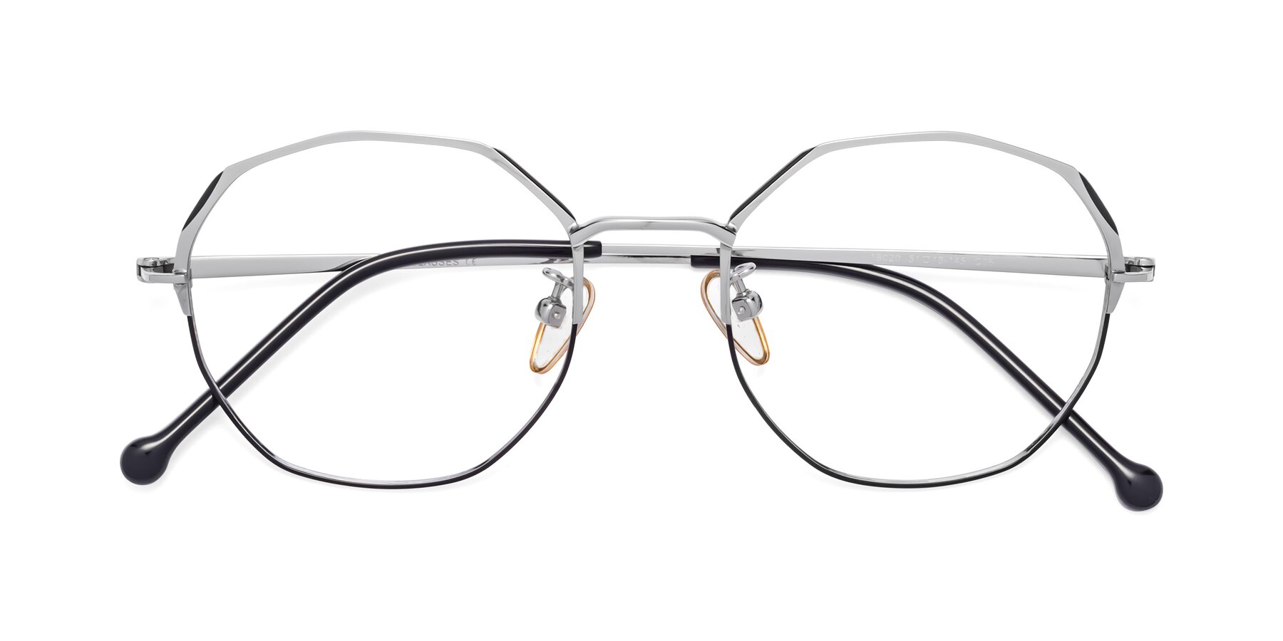 Folded Front of 18020 in Silver-Black with Clear Eyeglass Lenses