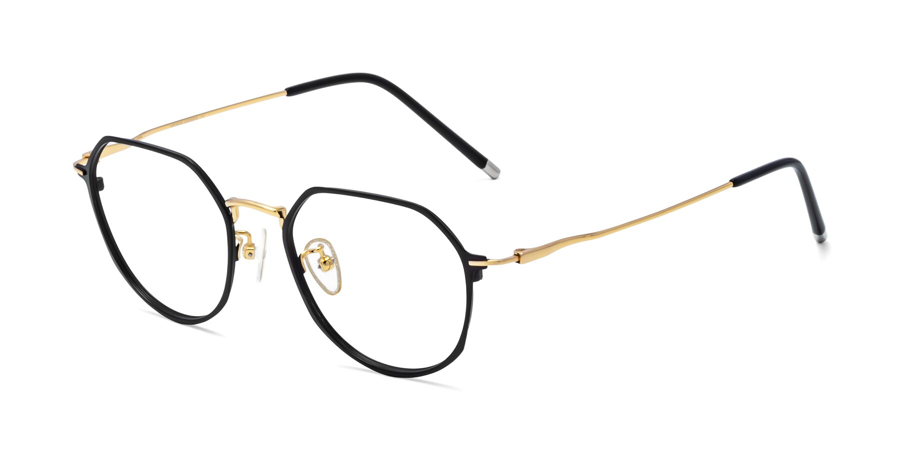 Angle of 18023 in Black-Gold with Clear Eyeglass Lenses