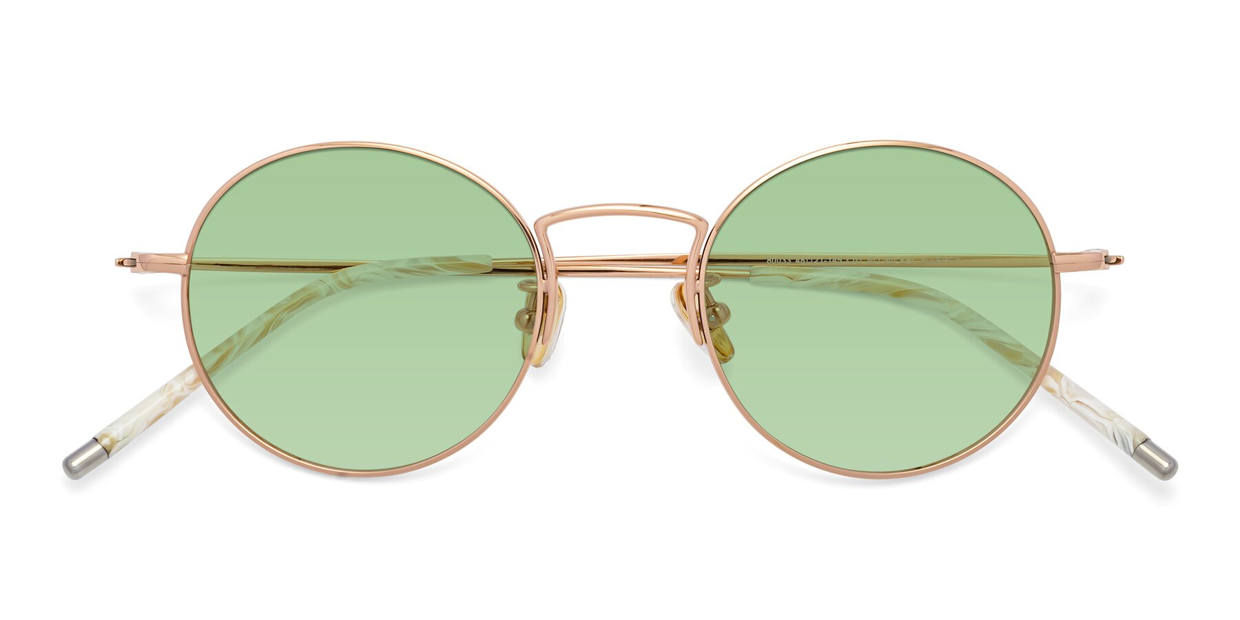 Folded Front of 80033 in Rose Gold with Medium Green Tinted Lenses