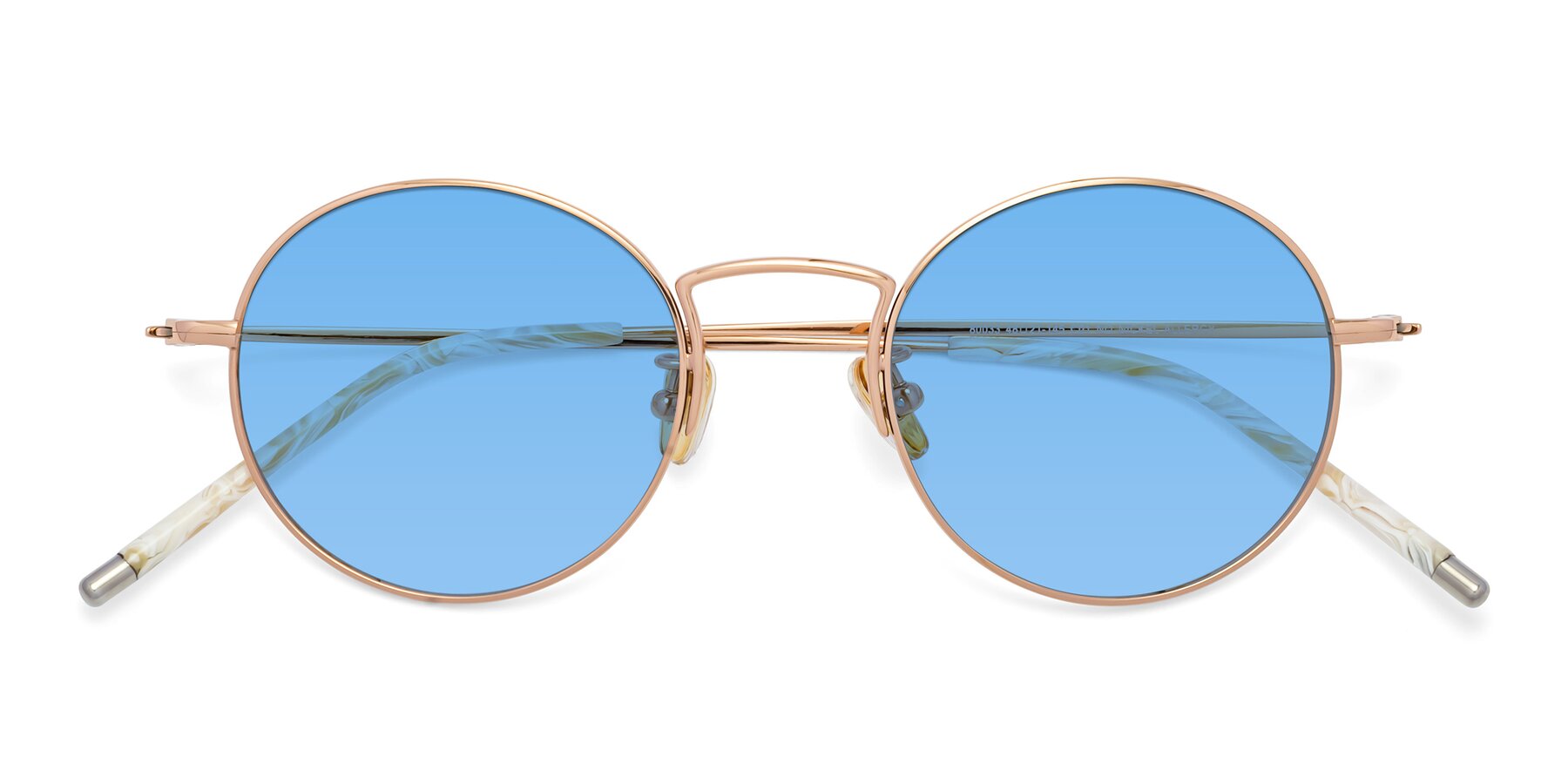 Folded Front of 80033 in Rose Gold with Medium Blue Tinted Lenses