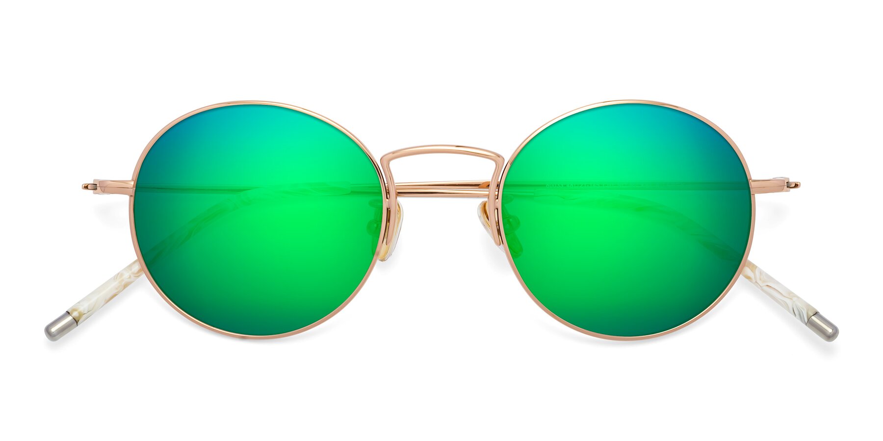 Folded Front of 80033 in Rose Gold with Green Mirrored Lenses