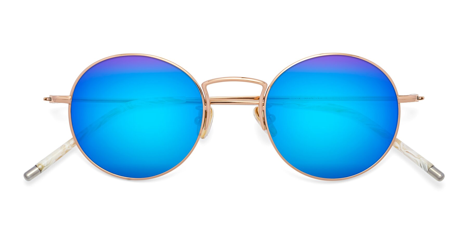 Folded Front of 80033 in Rose Gold with Blue Mirrored Lenses