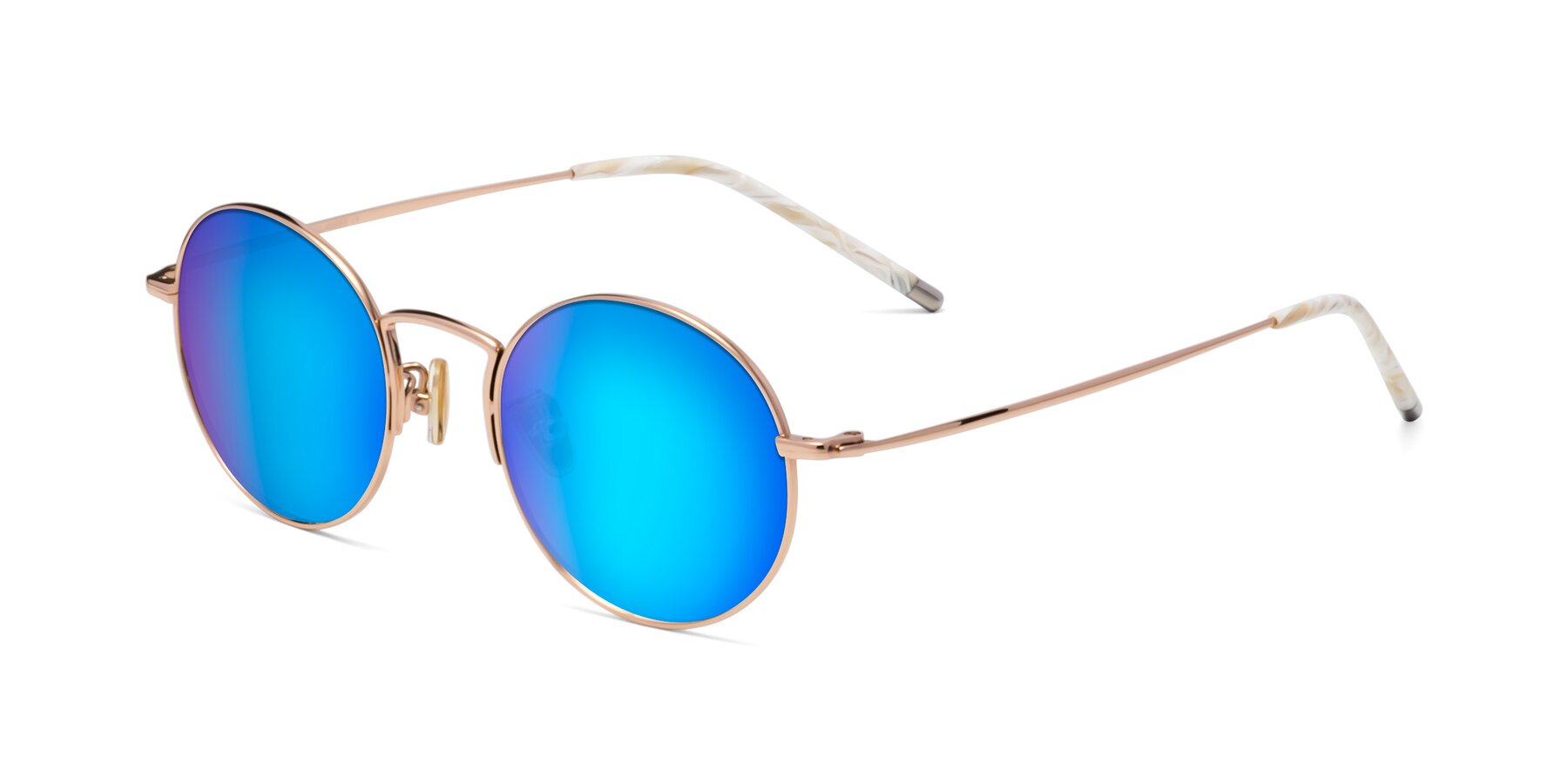 Angle of 80033 in Rose Gold with Blue Mirrored Lenses