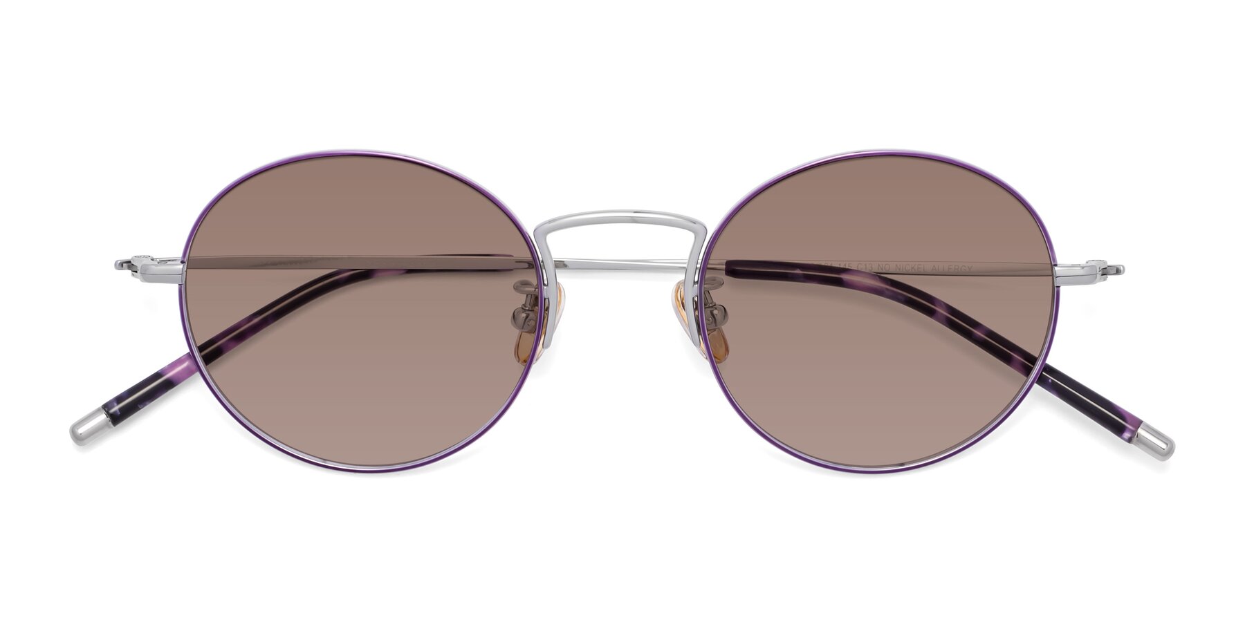 Folded Front of 80033 in Voilet-Silver with Medium Brown Tinted Lenses