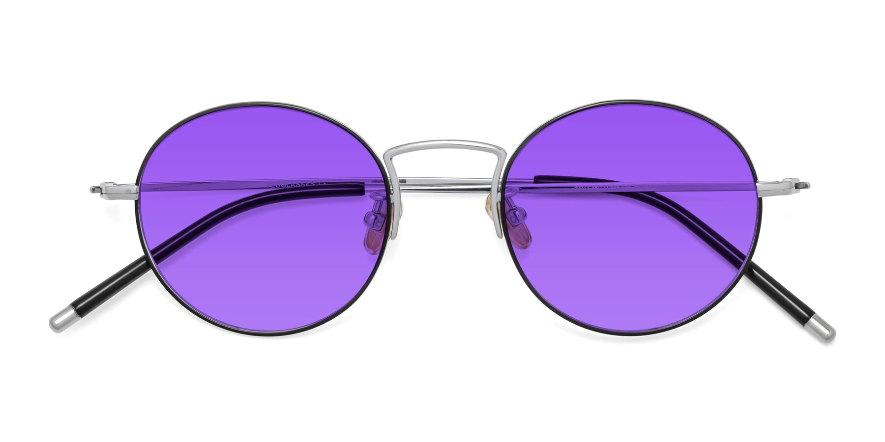 Folded Front of 80033 in Black-Silver with Purple Tinted Lenses