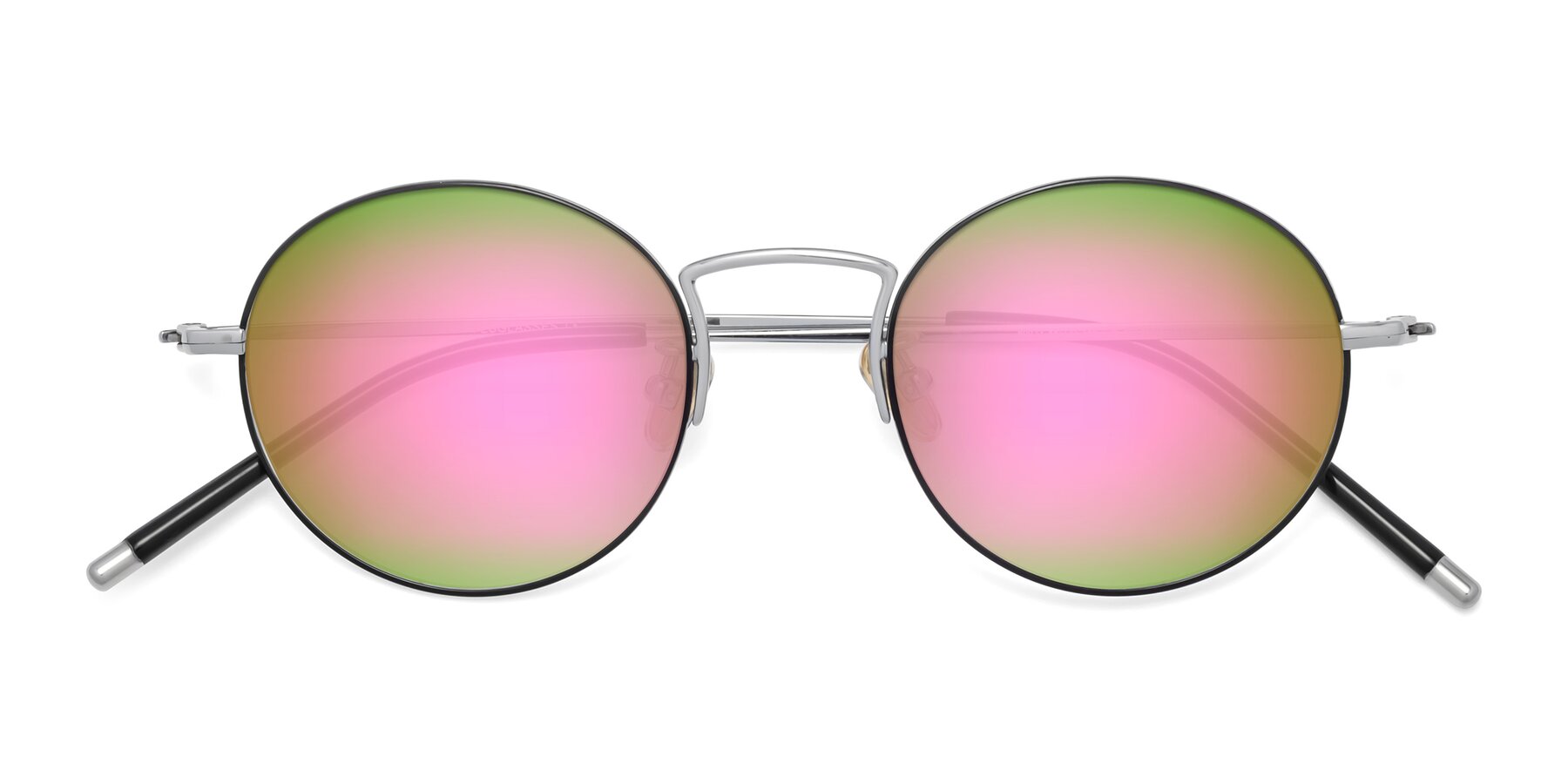 Folded Front of 80033 in Black-Silver with Pink Mirrored Lenses