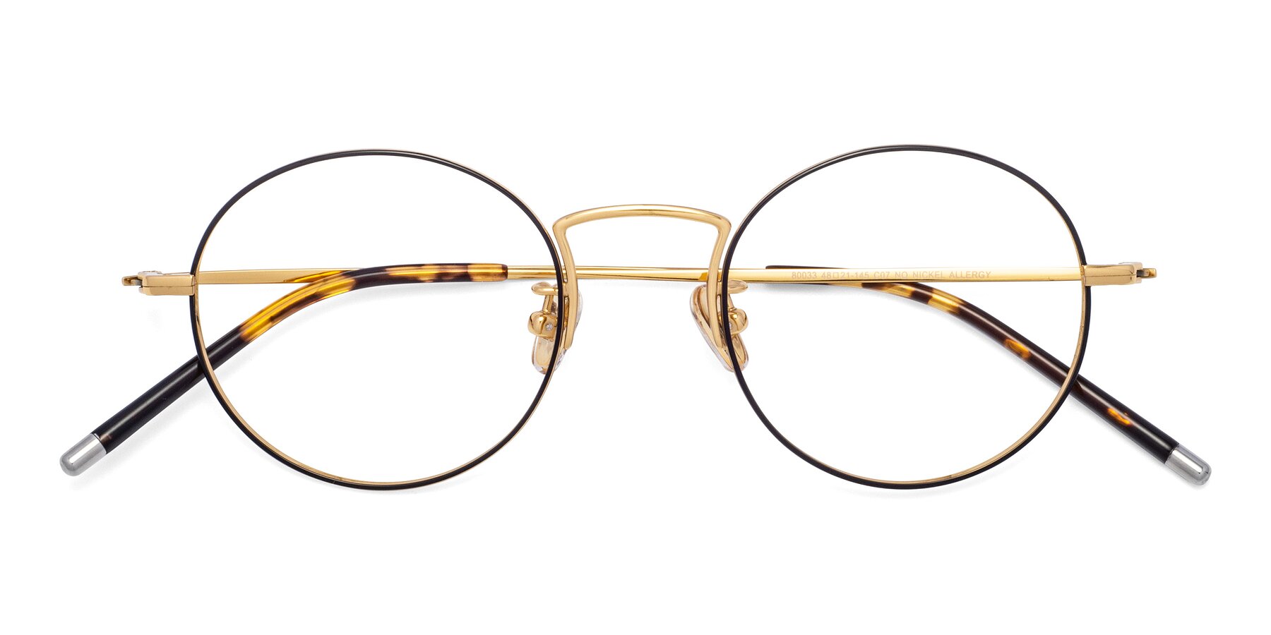 Folded Front of 80033 in Black-Gold with Clear Blue Light Blocking Lenses