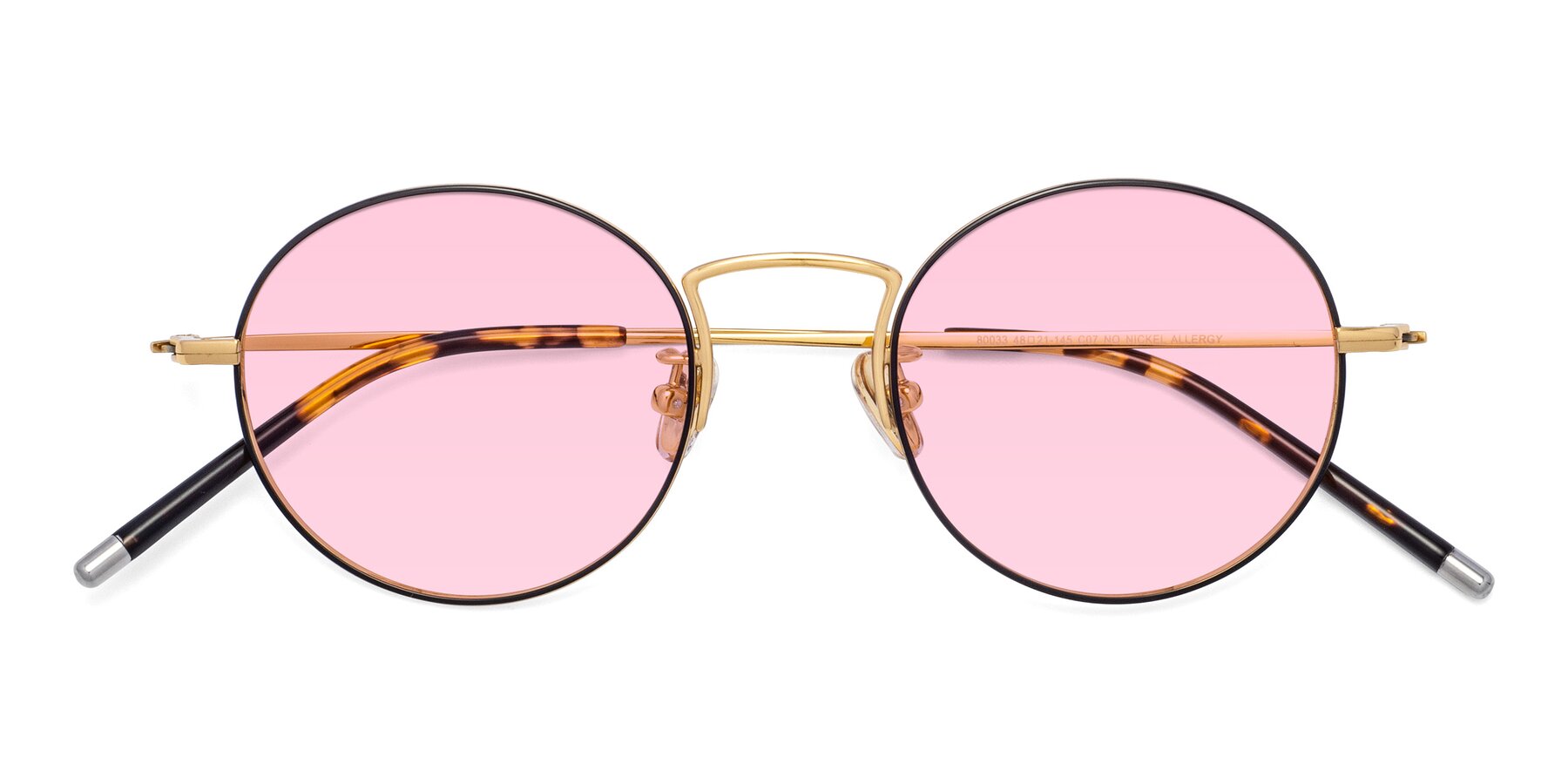 Folded Front of 80033 in Black-Gold with Light Pink Tinted Lenses
