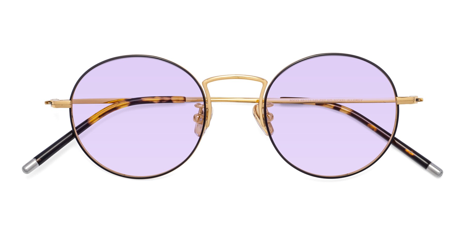 Folded Front of 80033 in Black-Gold with Light Purple Tinted Lenses