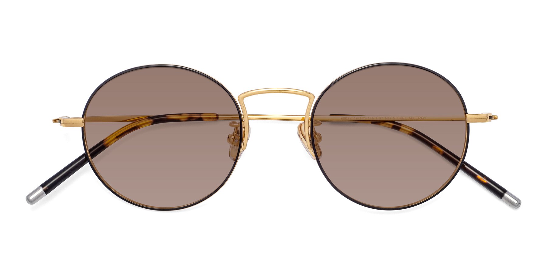 Folded Front of 80033 in Black-Gold with Medium Brown Tinted Lenses