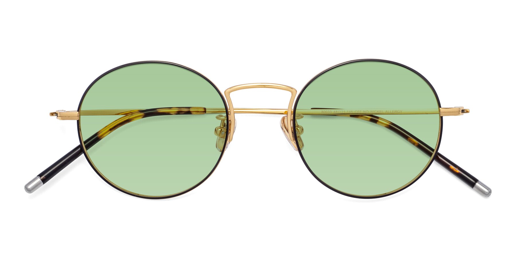 Folded Front of 80033 in Black-Gold with Medium Green Tinted Lenses