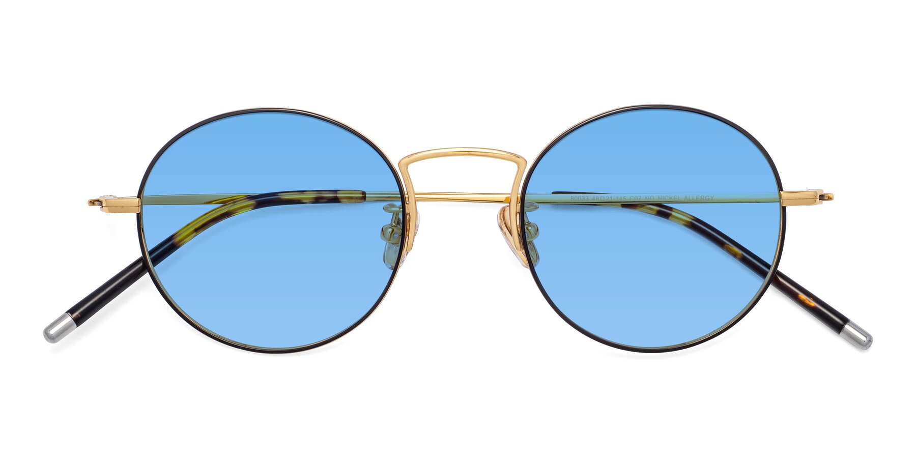 Folded Front of 80033 in Black-Gold with Medium Blue Tinted Lenses