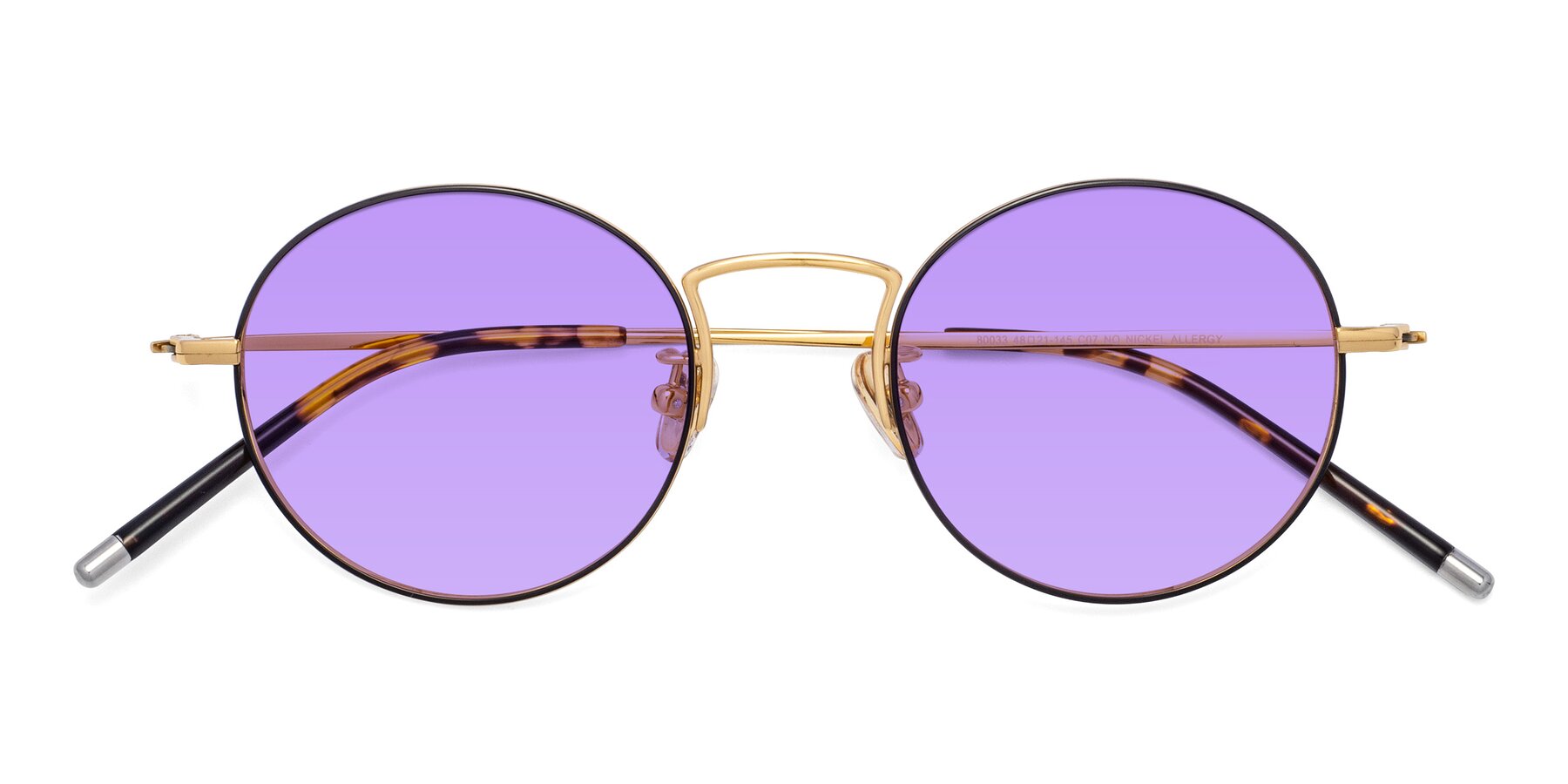 Folded Front of 80033 in Black-Gold with Medium Purple Tinted Lenses