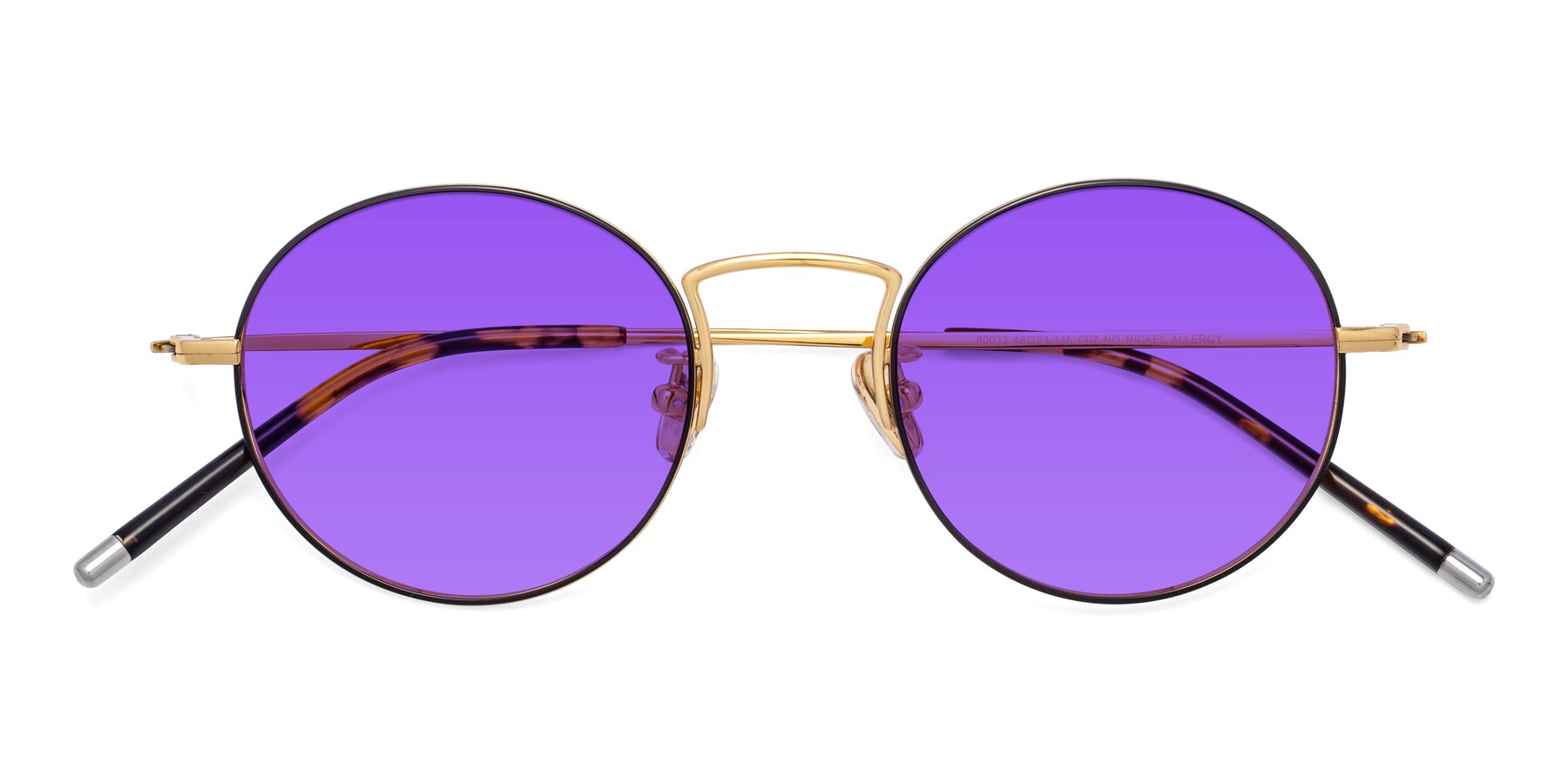 Folded Front of 80033 in Black-Gold with Purple Tinted Lenses