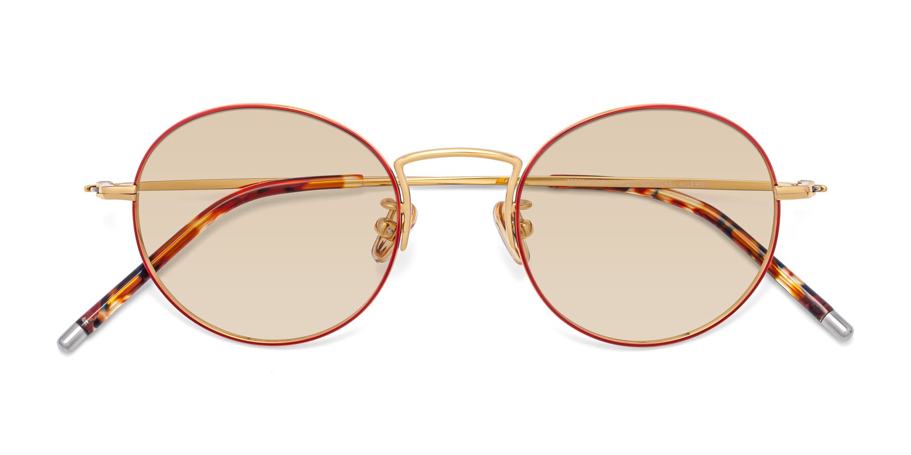 Wine-Gold Retro-Vintage Titanium Round Tinted Sunglasses with Light Brown Sunwear Lenses