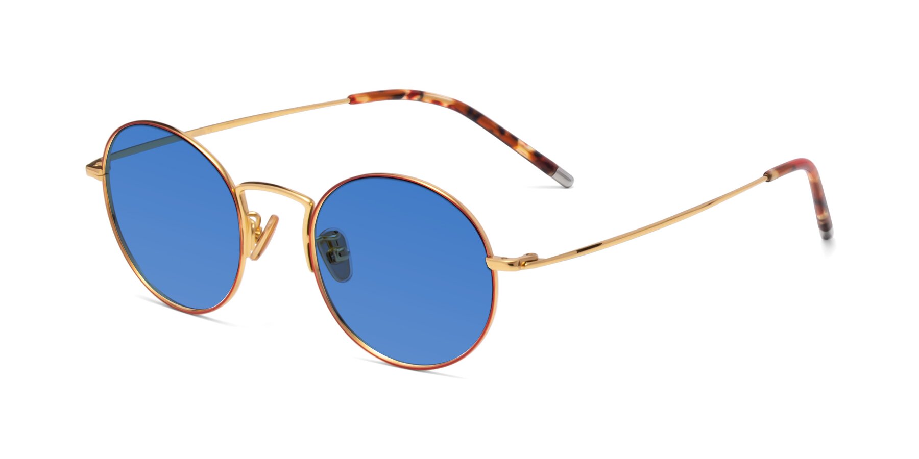 Angle of 80033 in Wine-Gold with Blue Tinted Lenses