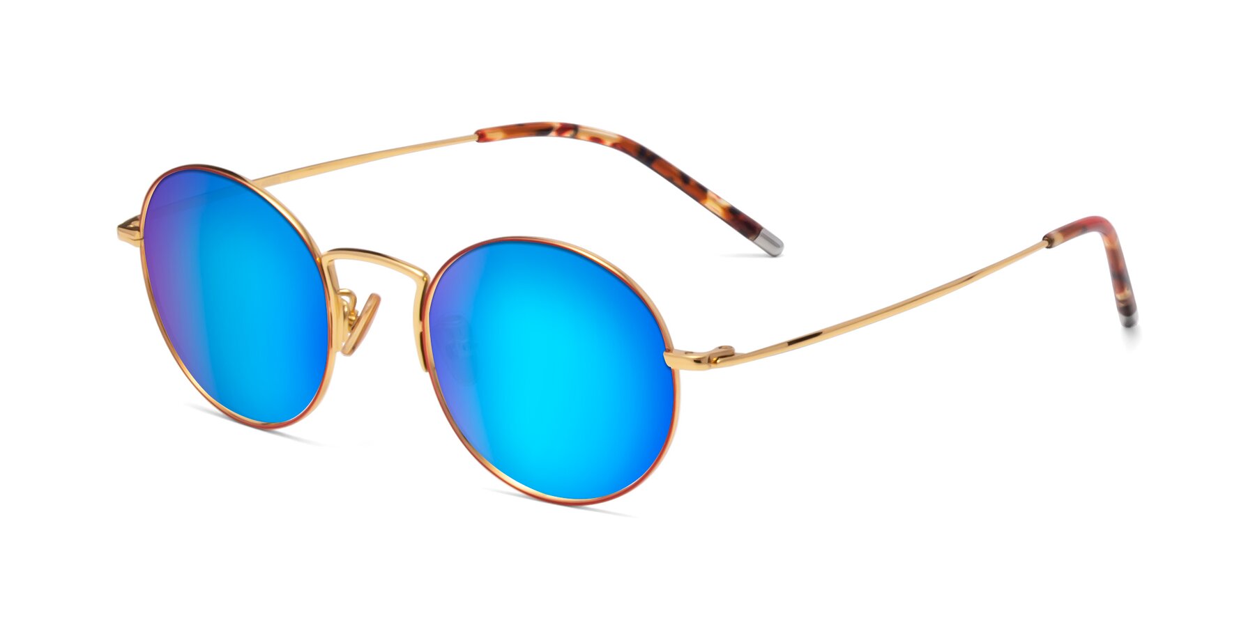 Angle of 80033 in Wine-Gold with Blue Mirrored Lenses