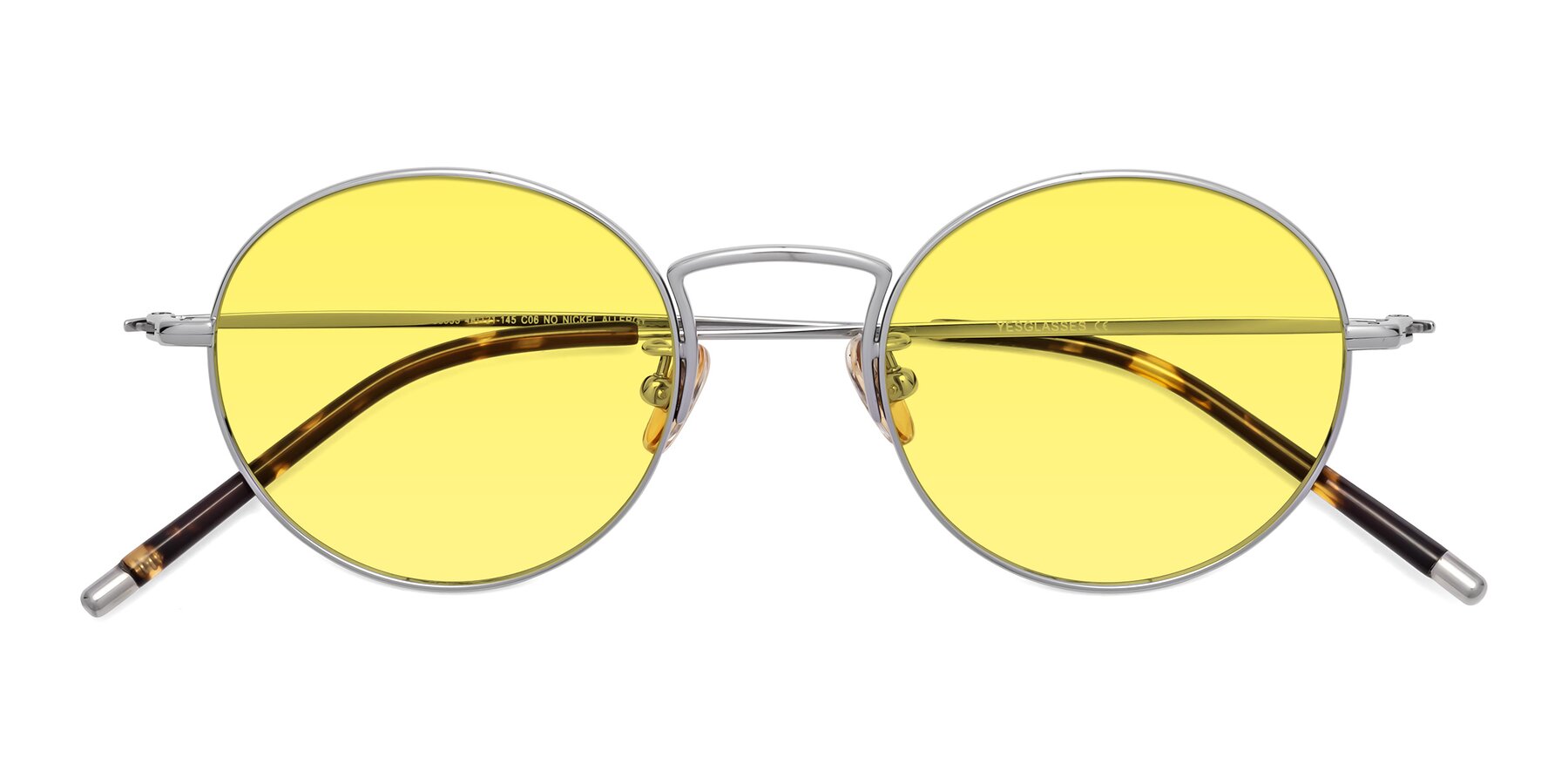 Folded Front of 80033 in Silver with Medium Yellow Tinted Lenses