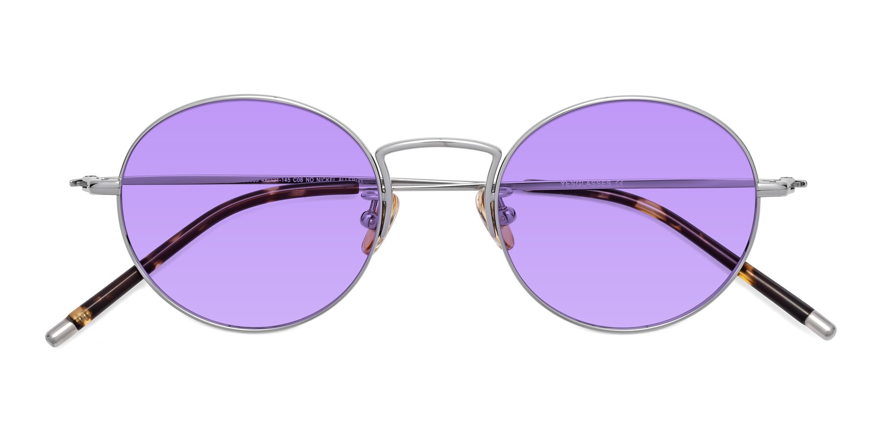 Folded Front of 80033 in Silver with Medium Purple Tinted Lenses
