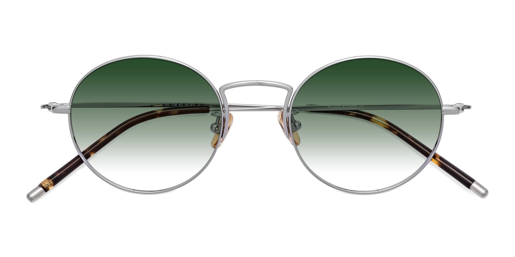 Folded Front of 80033 in Silver with Green Gradient Lenses