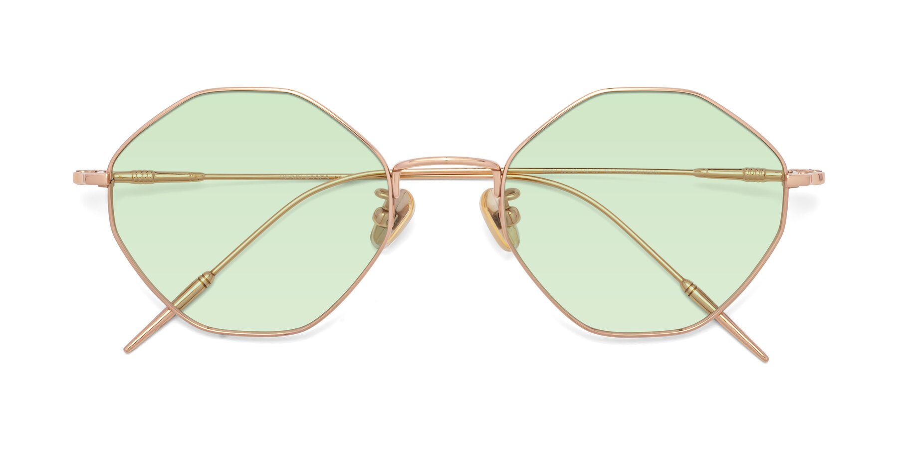 Folded Front of 90001 in Rose Gold with Light Green Tinted Lenses