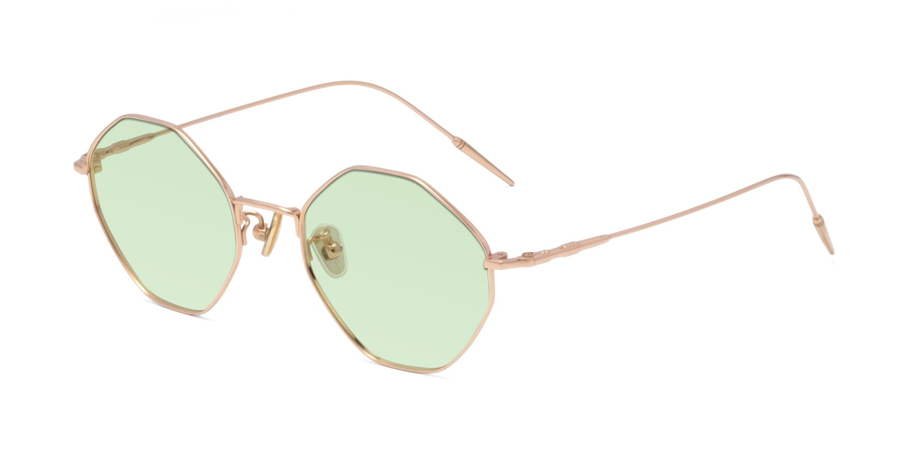 Angle of 90001 in Rose Gold with Light Green Tinted Lenses