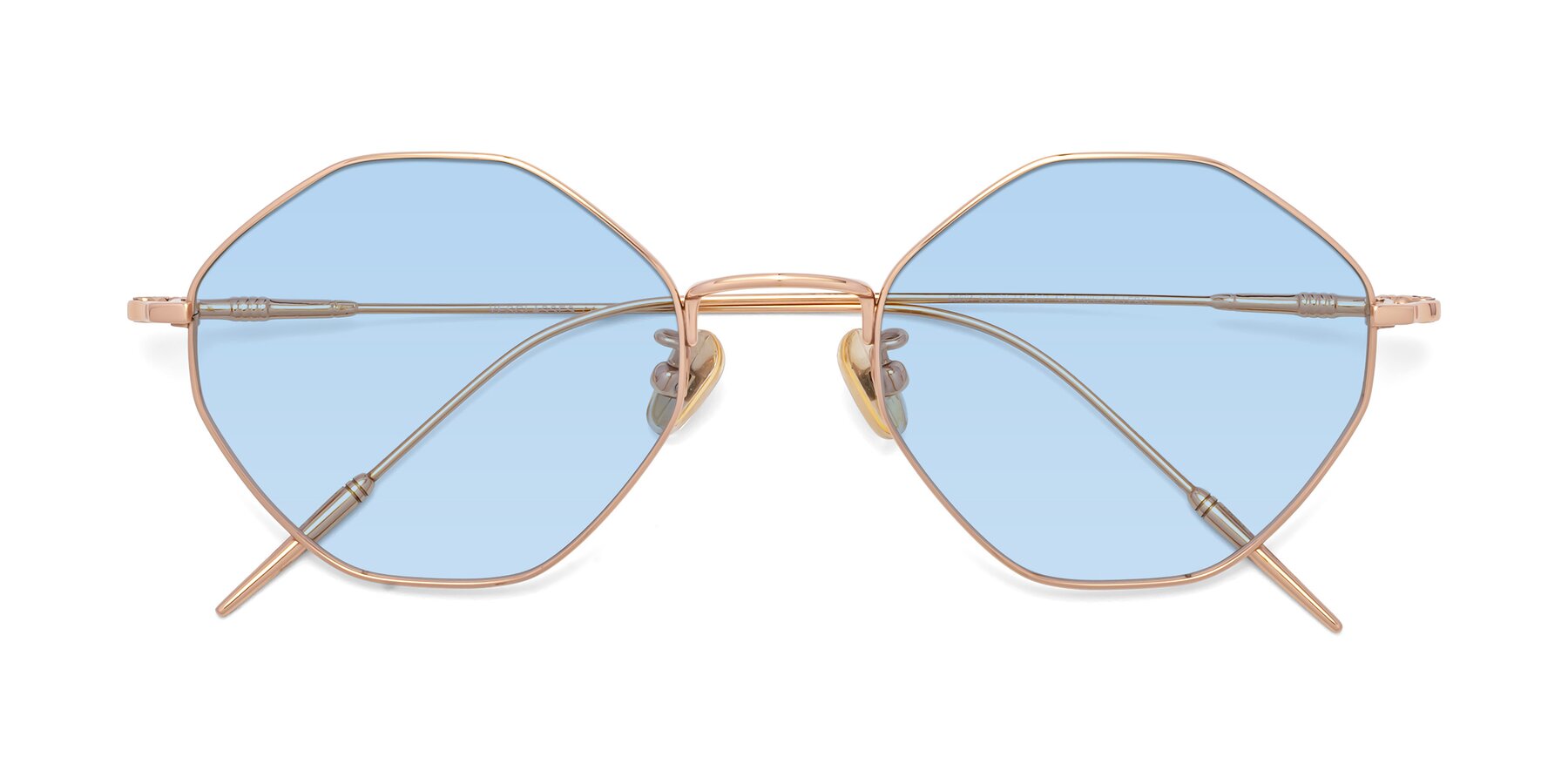 Folded Front of 90001 in Rose Gold with Light Blue Tinted Lenses