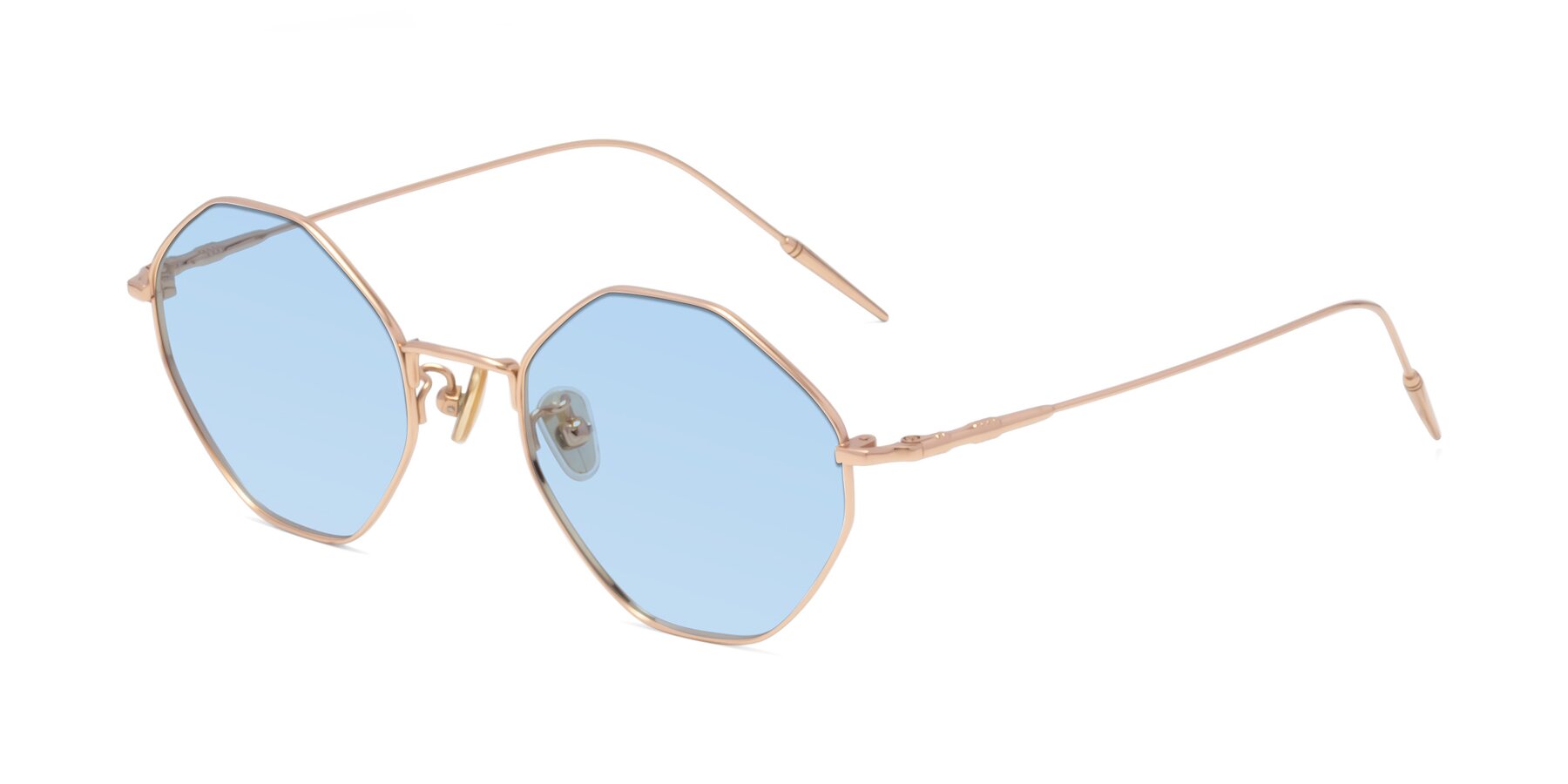 Angle of 90001 in Rose Gold with Light Blue Tinted Lenses