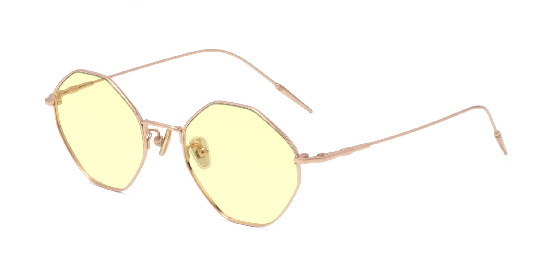 Angle of 90001 in Rose Gold with Light Yellow Tinted Lenses