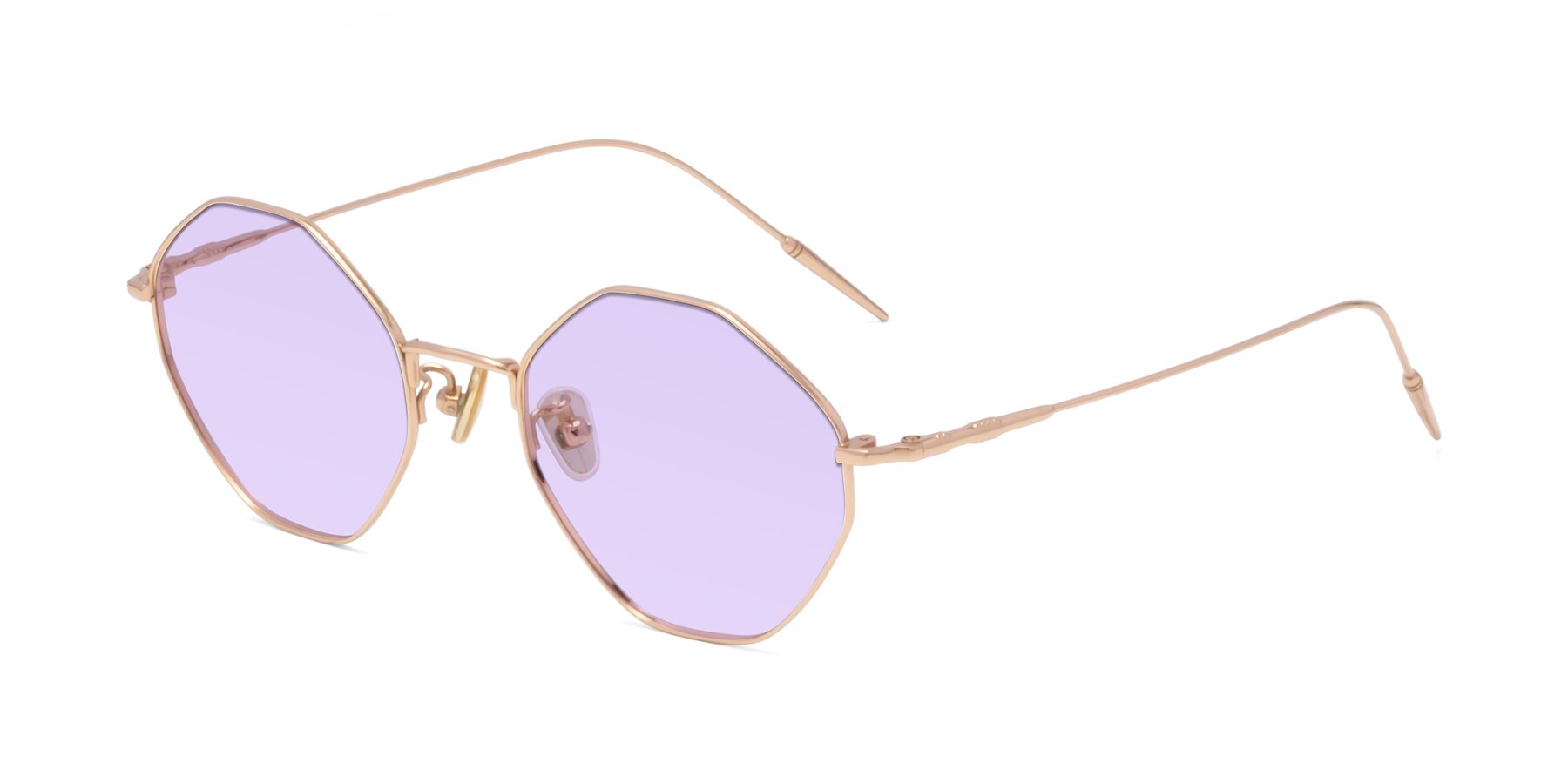 Angle of 90001 in Rose Gold with Light Purple Tinted Lenses