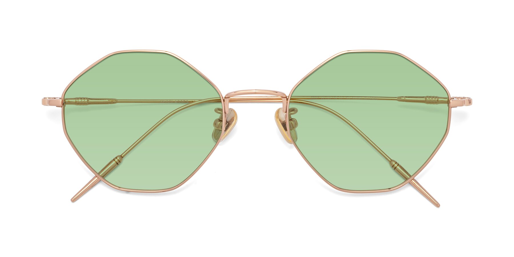 Folded Front of 90001 in Rose Gold with Medium Green Tinted Lenses