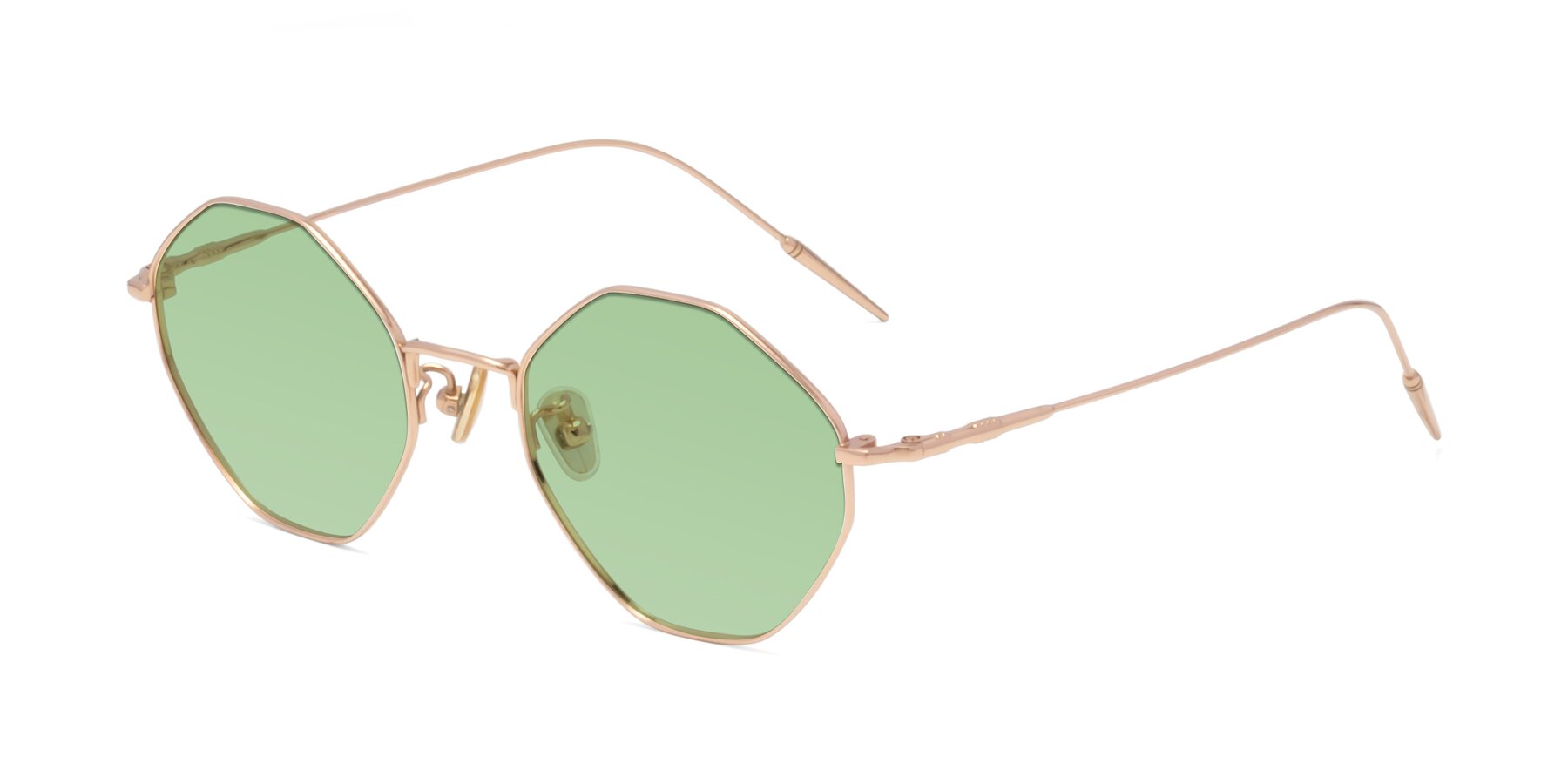 Angle of 90001 in Rose Gold with Medium Green Tinted Lenses