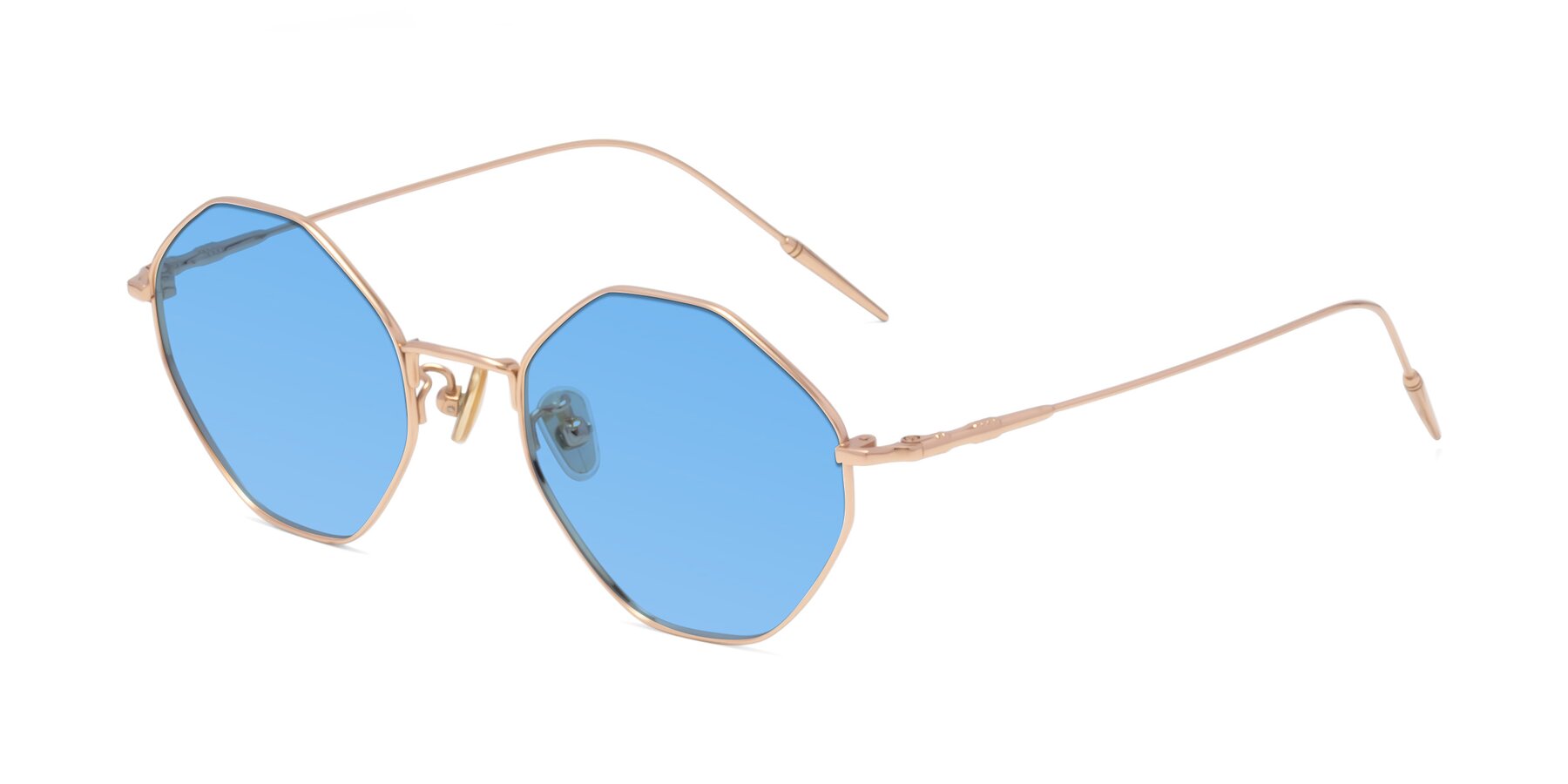 Angle of 90001 in Rose Gold with Medium Blue Tinted Lenses