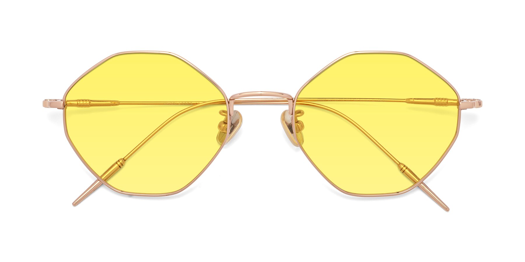 Folded Front of 90001 in Rose Gold with Medium Yellow Tinted Lenses