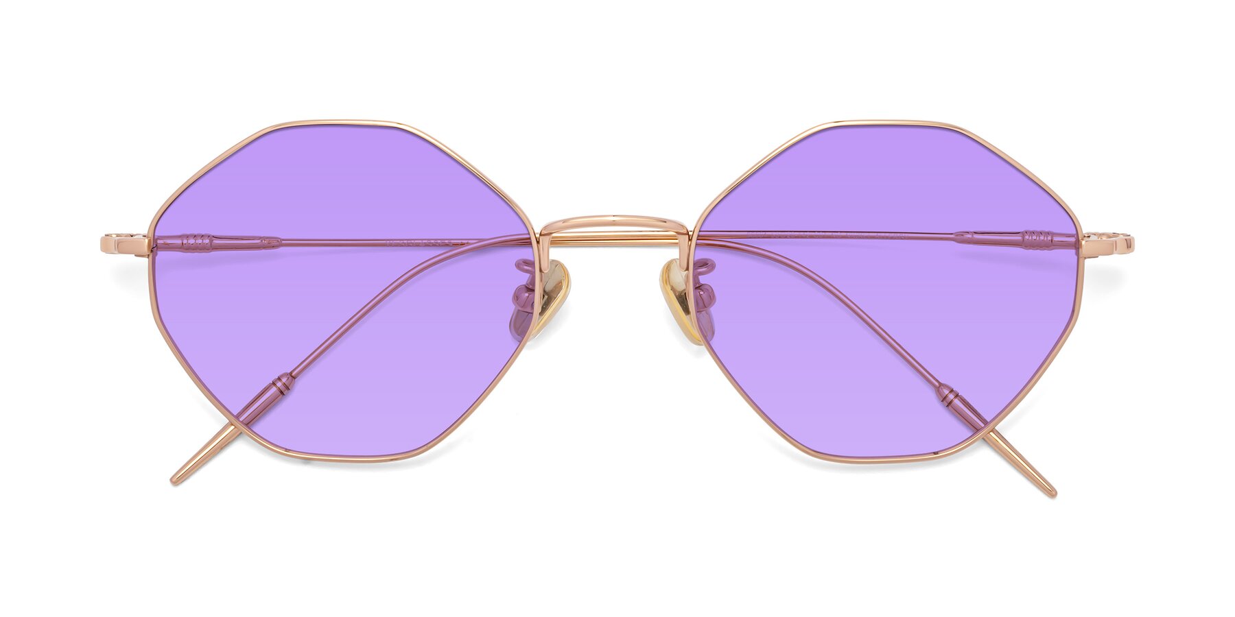 Folded Front of 90001 in Rose Gold with Medium Purple Tinted Lenses