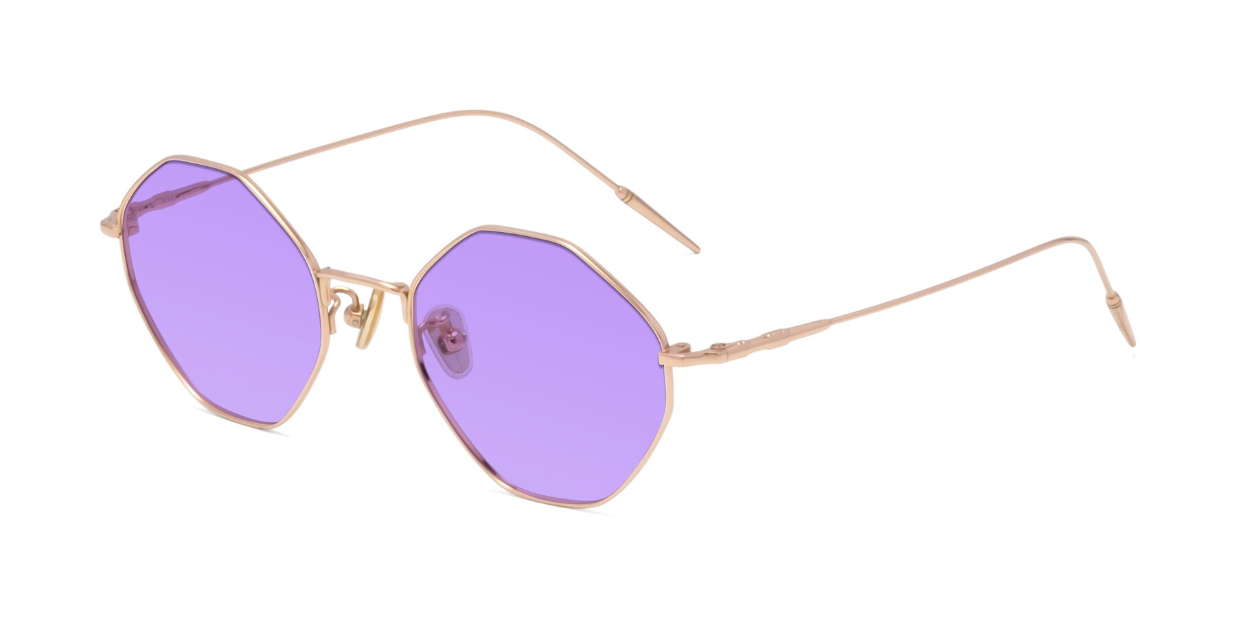 Angle of 90001 in Rose Gold with Medium Purple Tinted Lenses