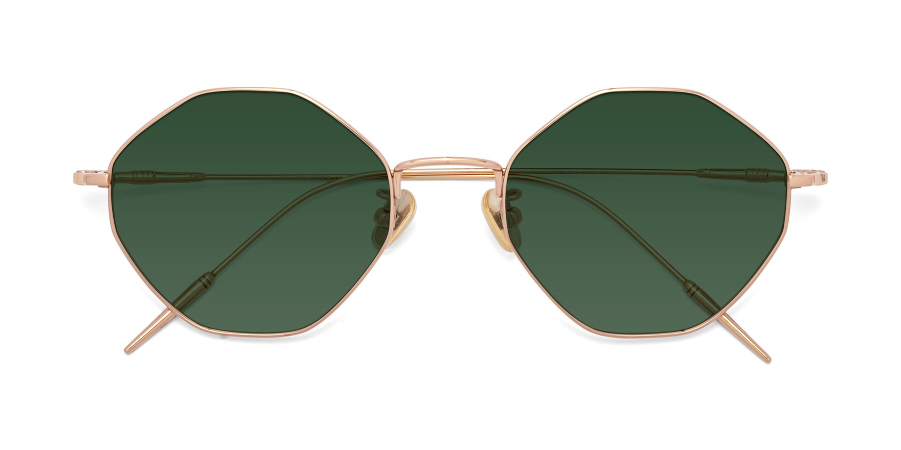 Folded Front of 90001 in Rose Gold with Green Tinted Lenses